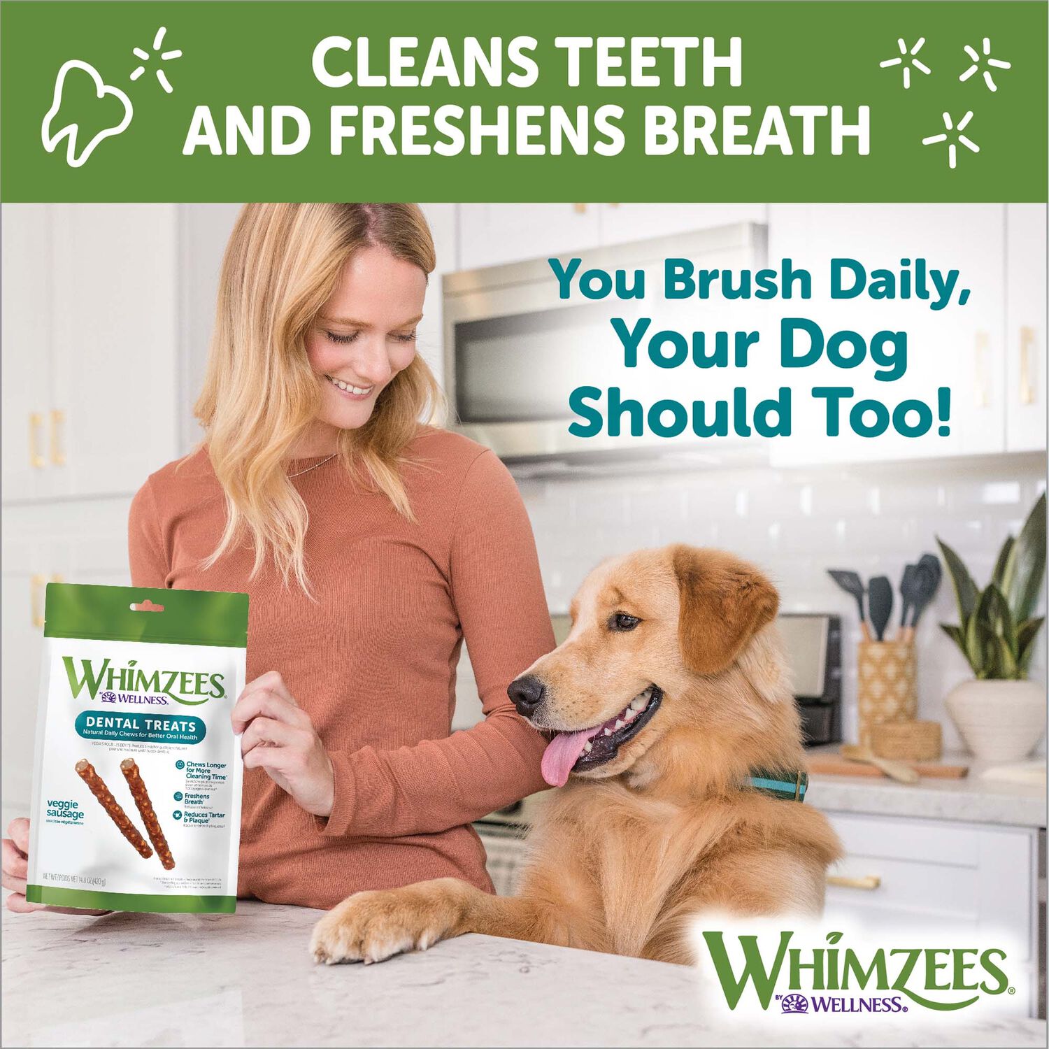Whimzees Veggie Sausage Natural Grain-Free Dental Dog Treats, Extra Large, 1 Count