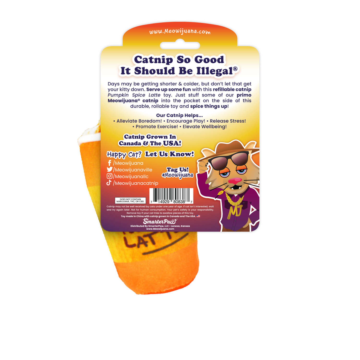 Meowijuana Get Spooked Pumpkin Spice Latte Refillable Catnip Toy With Catnip