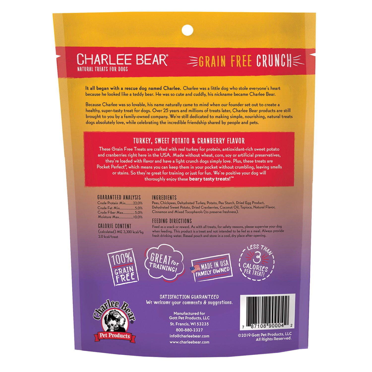 Charlee Bear Grain Free Crunch Turkey, Sweet Potato & Cranberry Flavor Dog Treat
