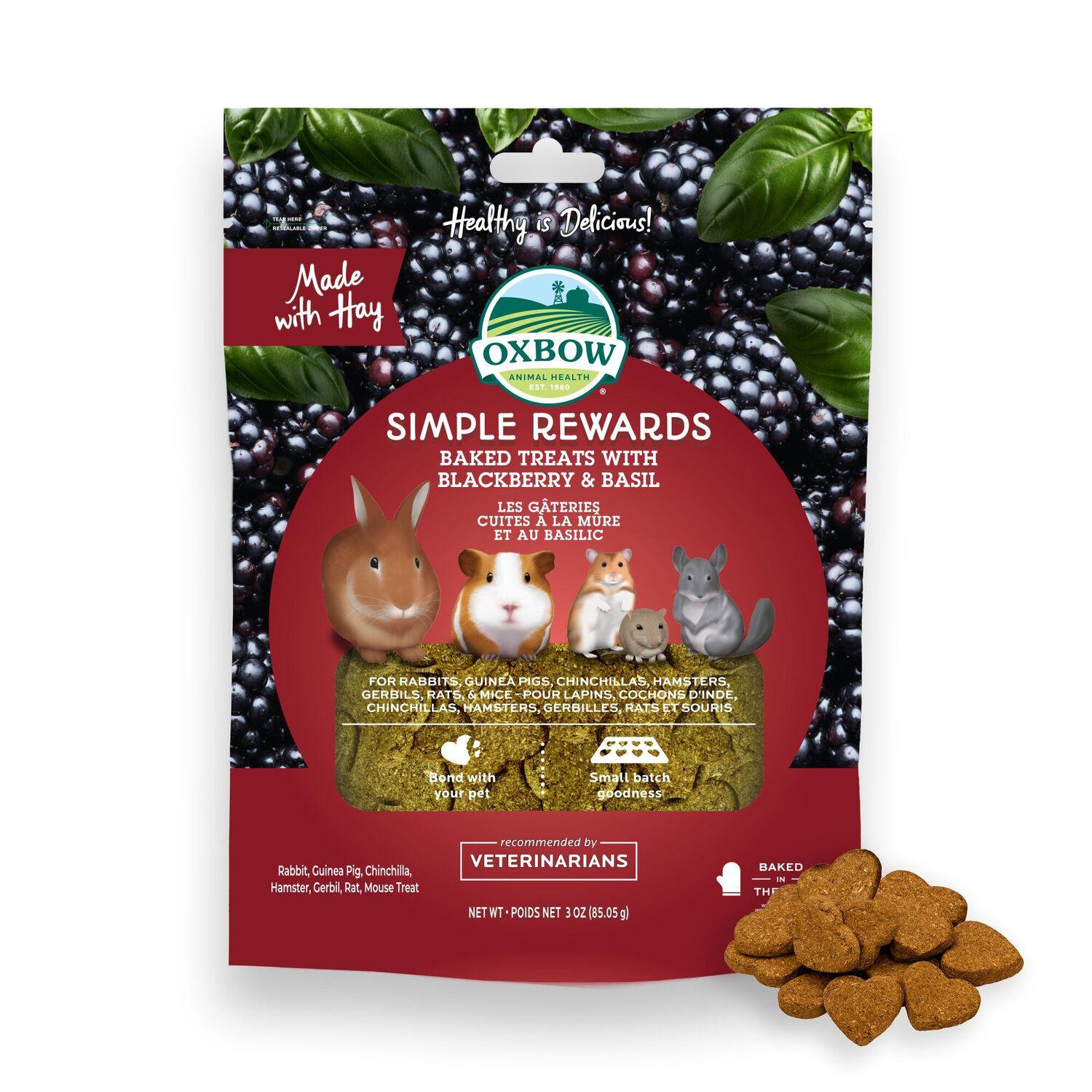 Oxbow Simple Rewards Baked Small Animal Treats, Blackberry & Basil, 3-Oz