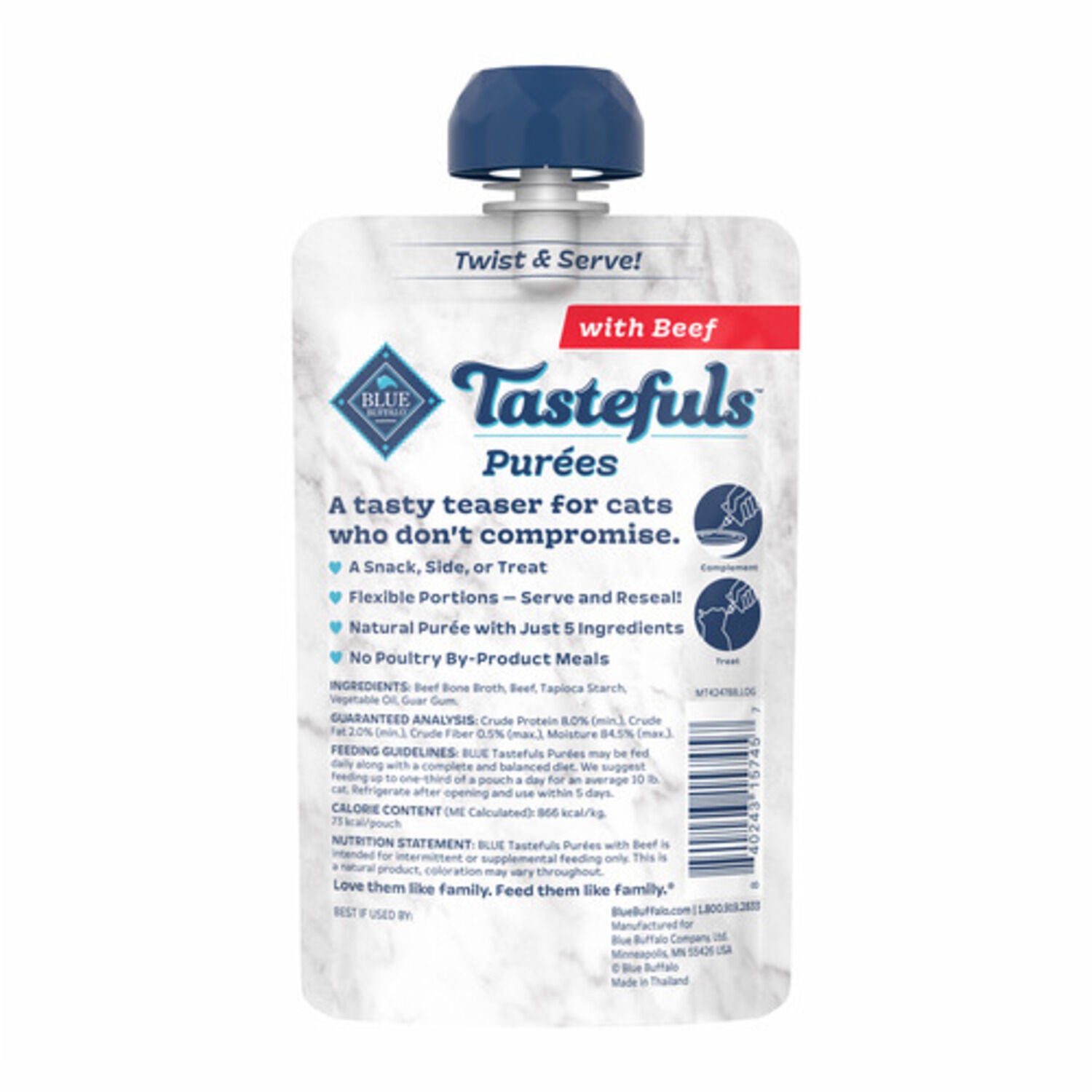 Blue Buffalo Blue Tastefuls Beef Adult Cat Natural Puree, 3-Oz