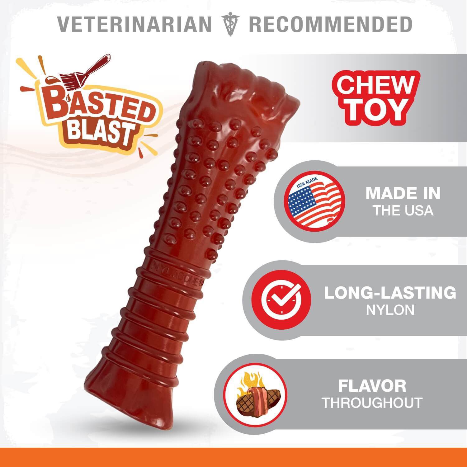 Nylabone Power Chew Basted Blast Dual Flavored Dog Chew Toy - Bacon & Steak Flavors