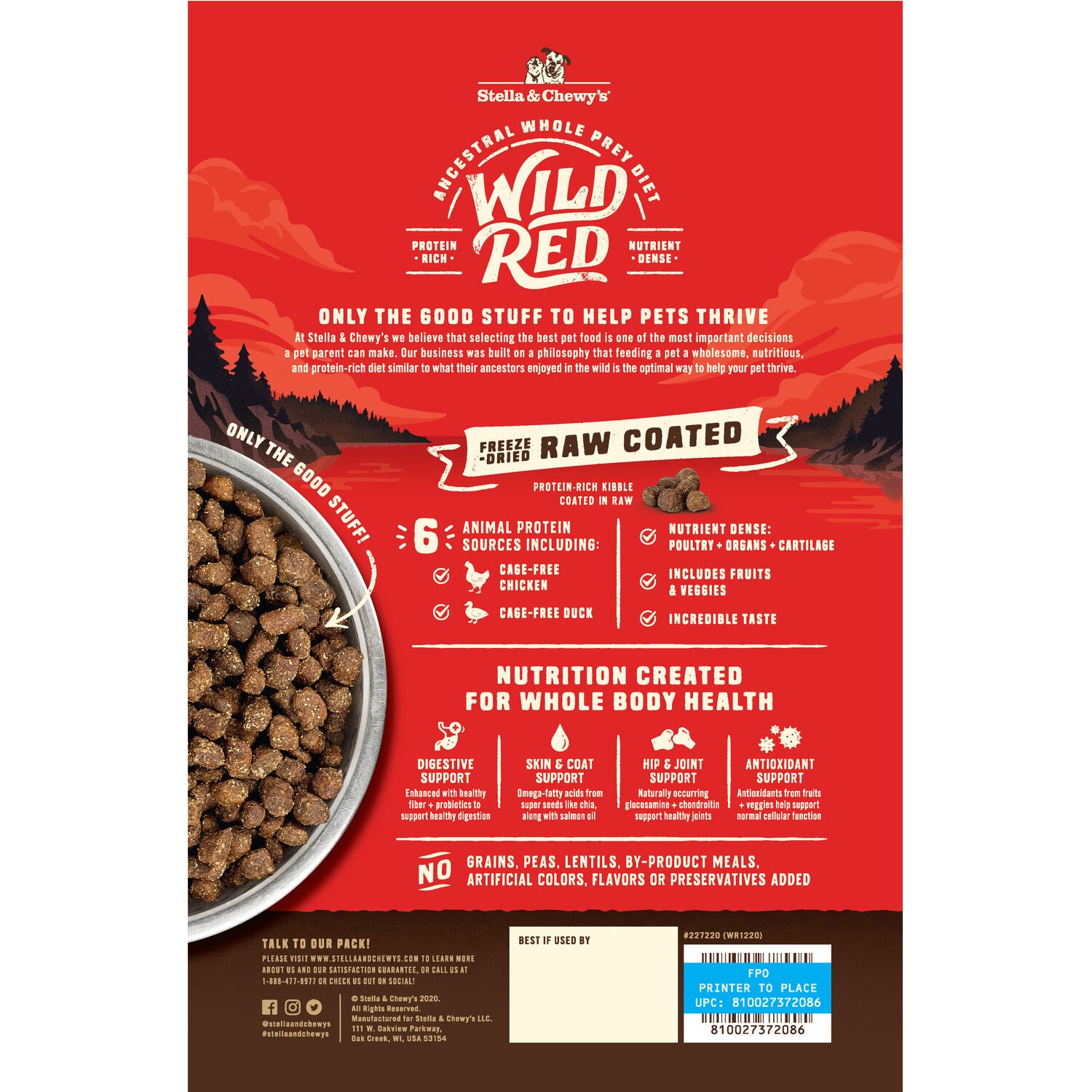 Stella & Chewy's Wild Red Raw Coated Kibble Dry Dog Food - Grain & Legume Free Prairie Recipe, 21-Lb Bag