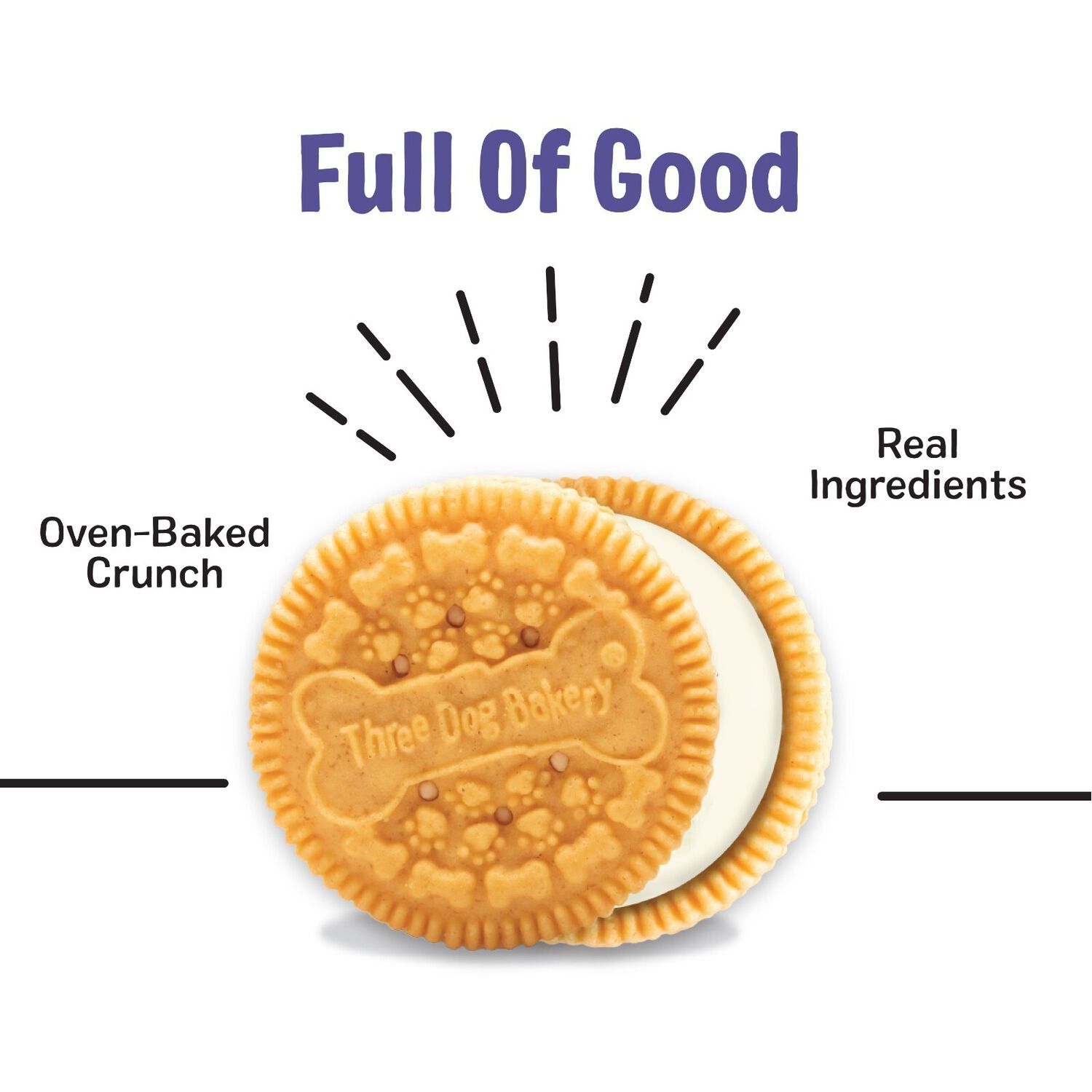 Three Dog Bakery Lick&rsquo;N Crunch Sandwich Cookies Golden & Vanilla Flavor Dog Treats, 13-Oz
