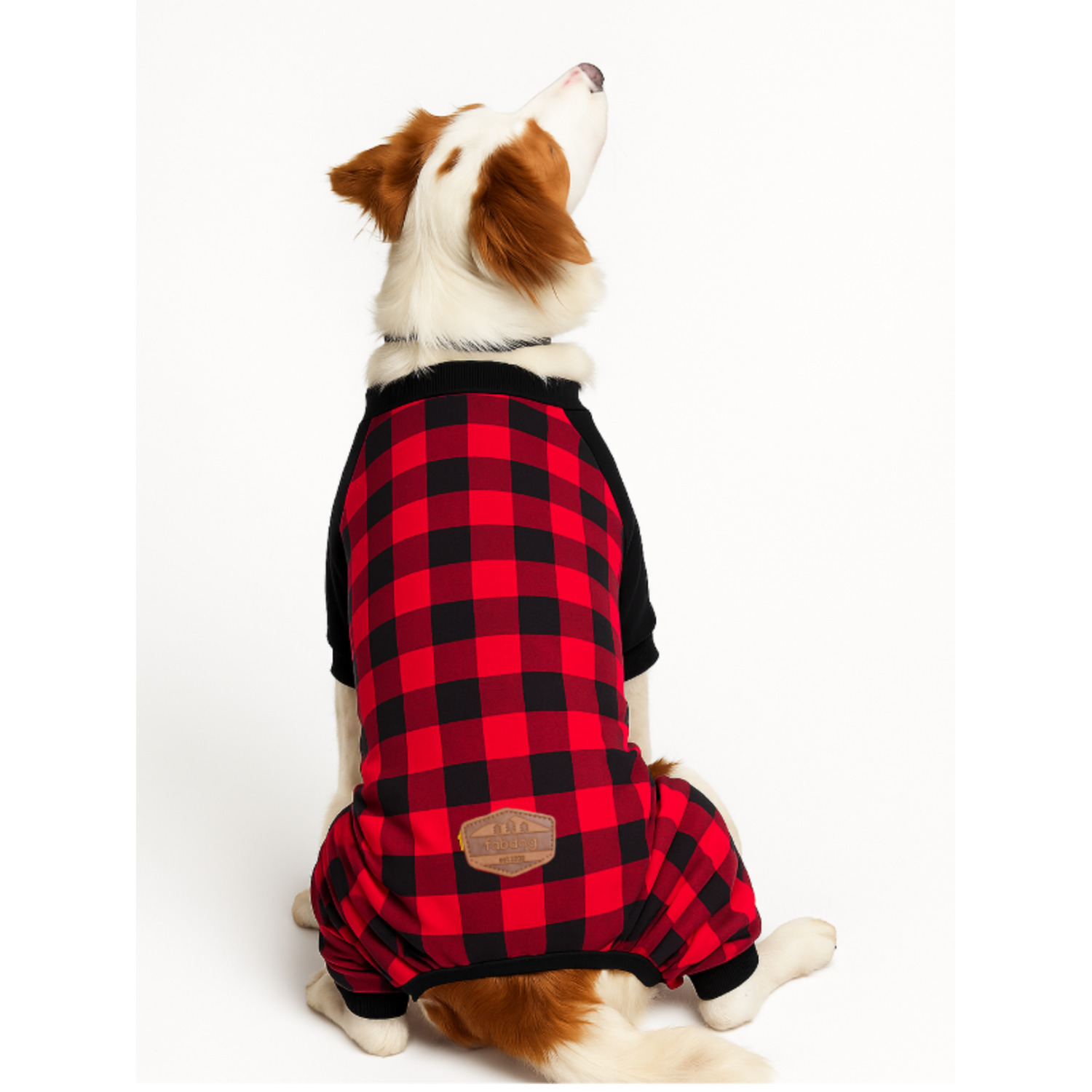 Fabdog Red & Black Buffalo Jersey Raglan Dog Pajamas, Medium