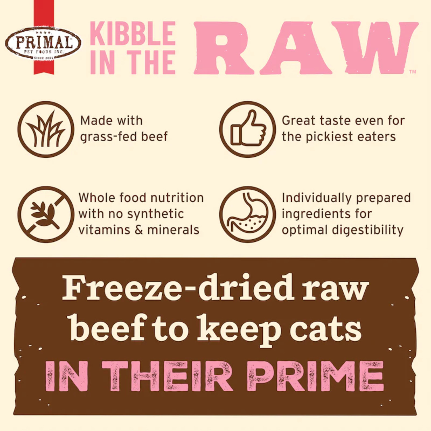 Primal Kibble In The Raw Beef Recipe Freeze-Dried Cat Food, 1.5-Lb
