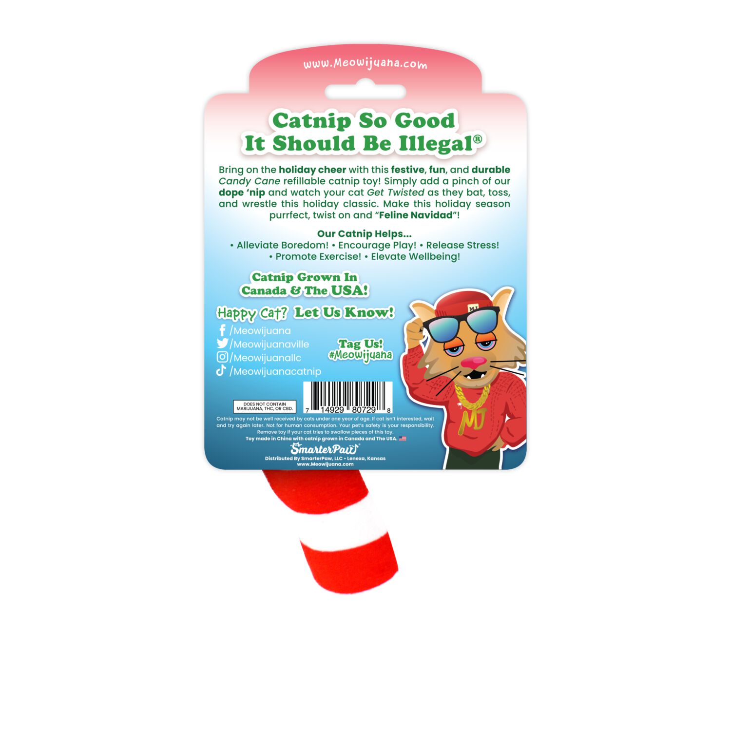 Meowijuana Get Twisted Candy Cane Refillable Catnip Cat Toy