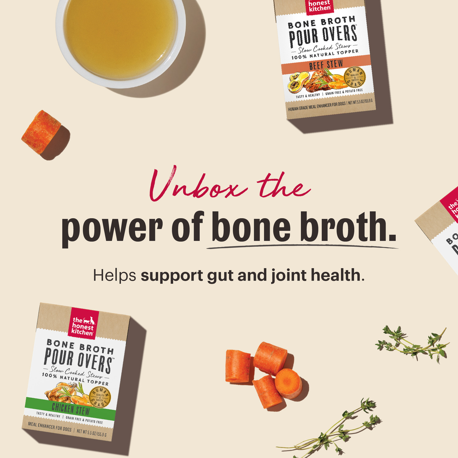 The Honest Kitchen Grain-Free Bone Broth Pour Overs Beef Stew Dog Food Topper, 5.5-Oz