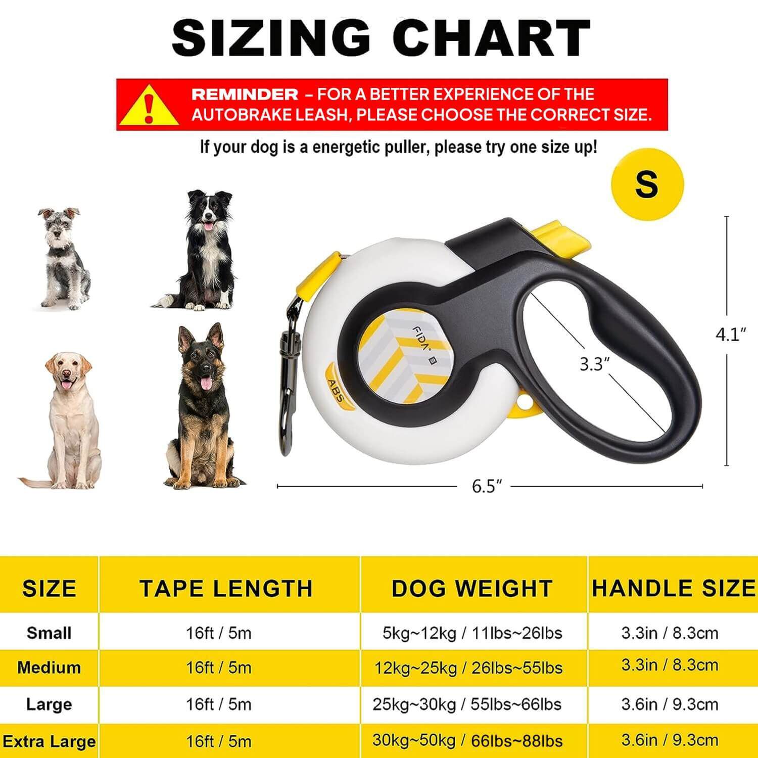 Fida Pet Autobrake Retractable Dog Leash - 16Ft