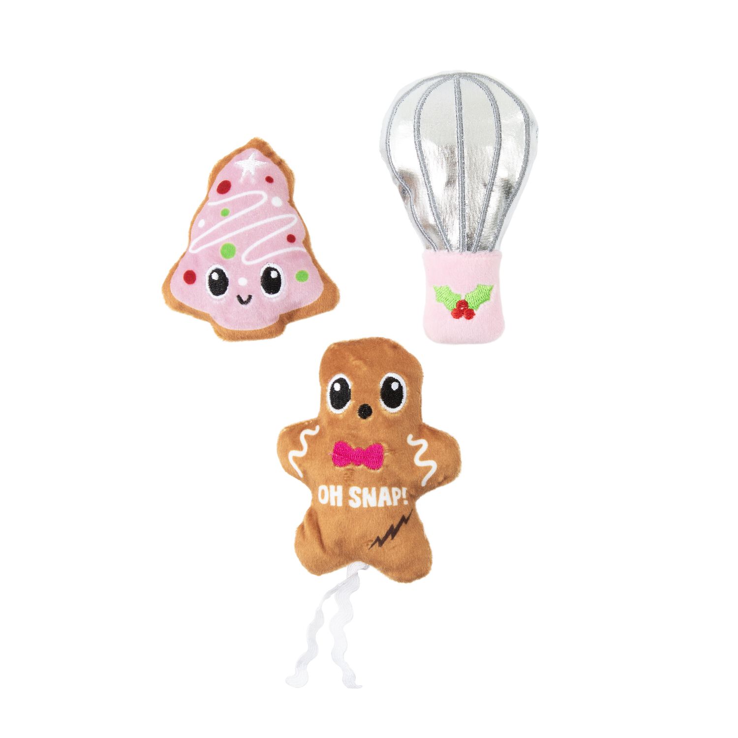 Quirky Kitty Holiday Baking Spirits Bright Plush Catnip Filled Cat Toys, 3-Pack