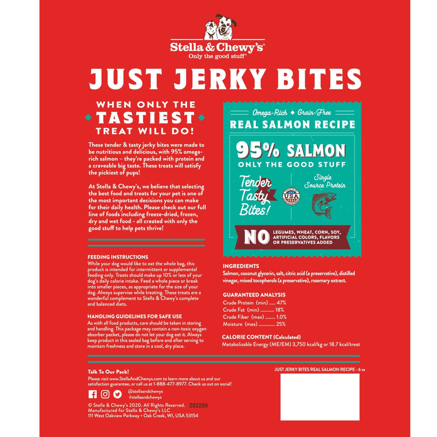 Stella & Chewy's Just Jerky Bites Salmon Dog Treats, 6-Oz Pouch