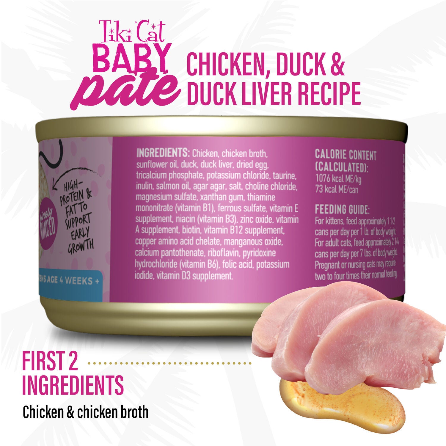 Tiki Cat Baby Pate, Wet Cat Food, Chicken, Duck & Duck Liver, 2.4-Oz Can