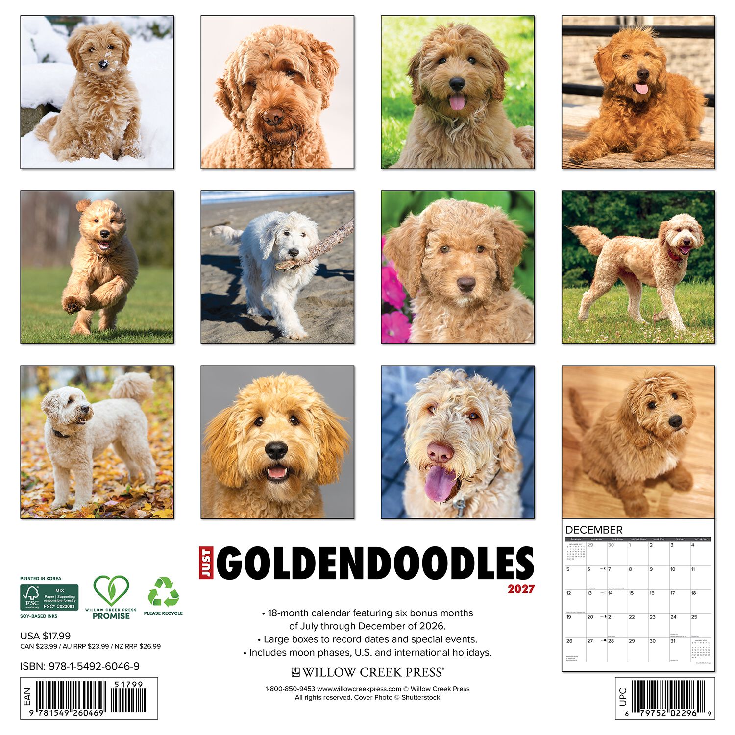 Willow Creek Press Just Goldendoodles 2027 Wall Calendar