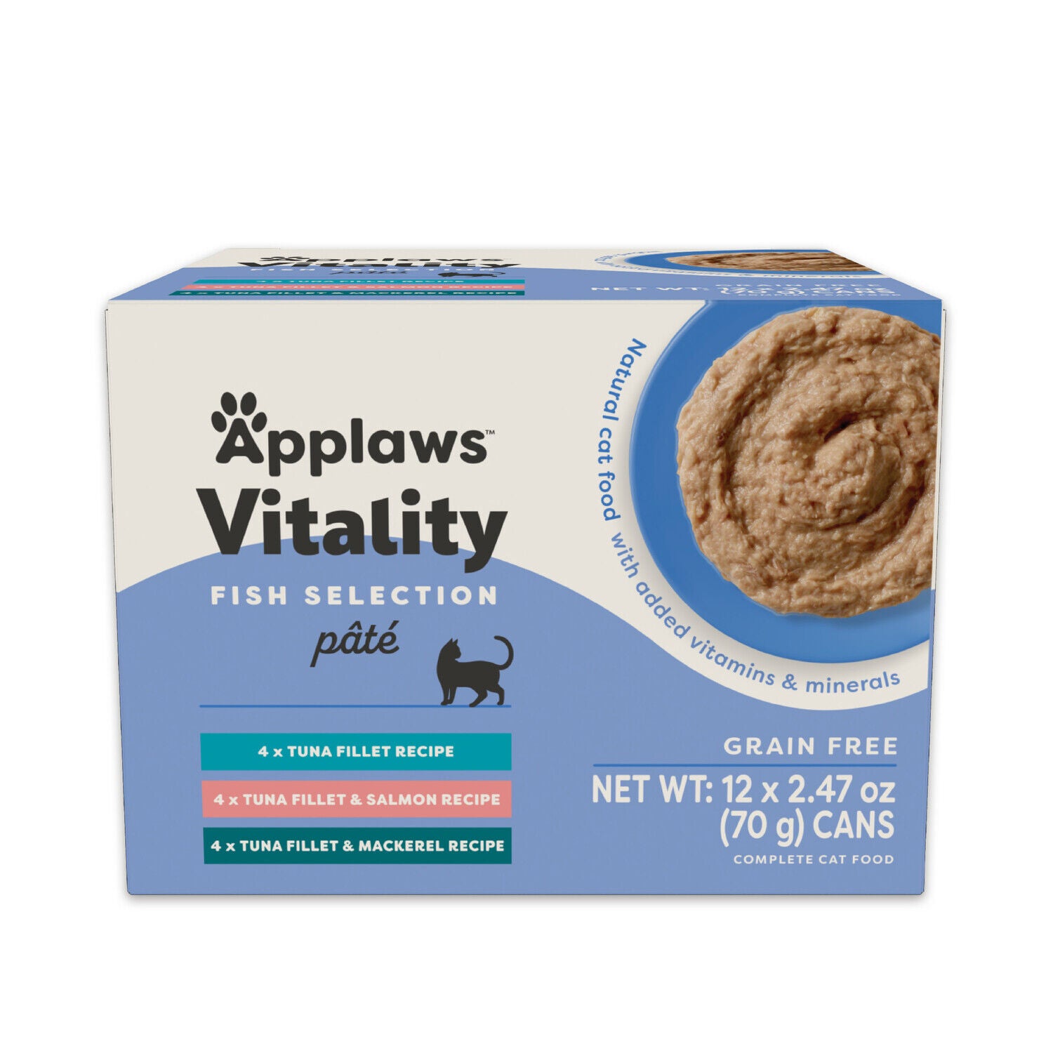 Applaws Vitality Natural Wet Cat Food With Added Vitamins & Minerals Fish Selection P&acirc;t&eacute; Variety Pack, 2.47-Oz Pack Of 12