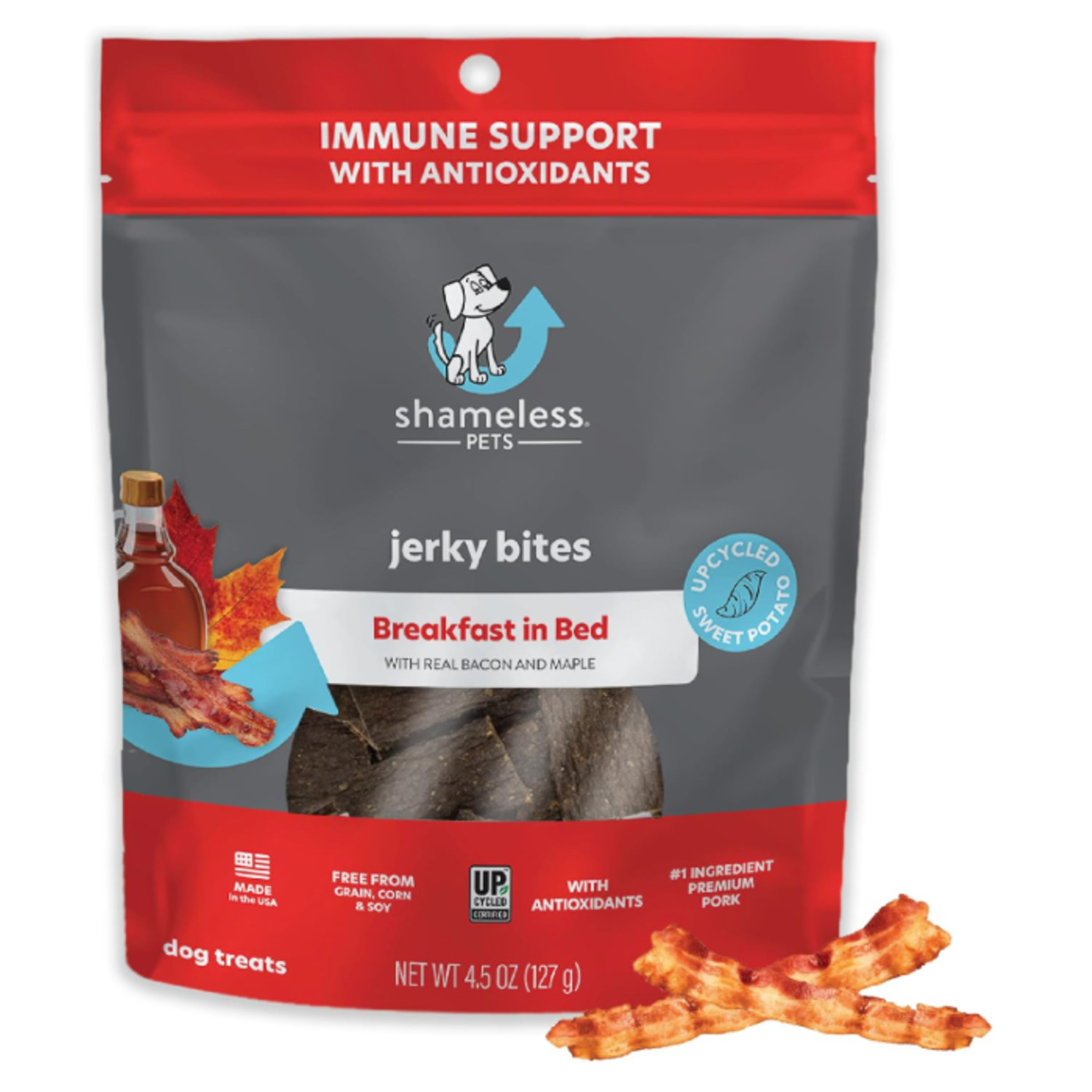 Shameless Pets Breakfast In Bed Bacon & Maple Jerky Dog Treats, 4.5Oz