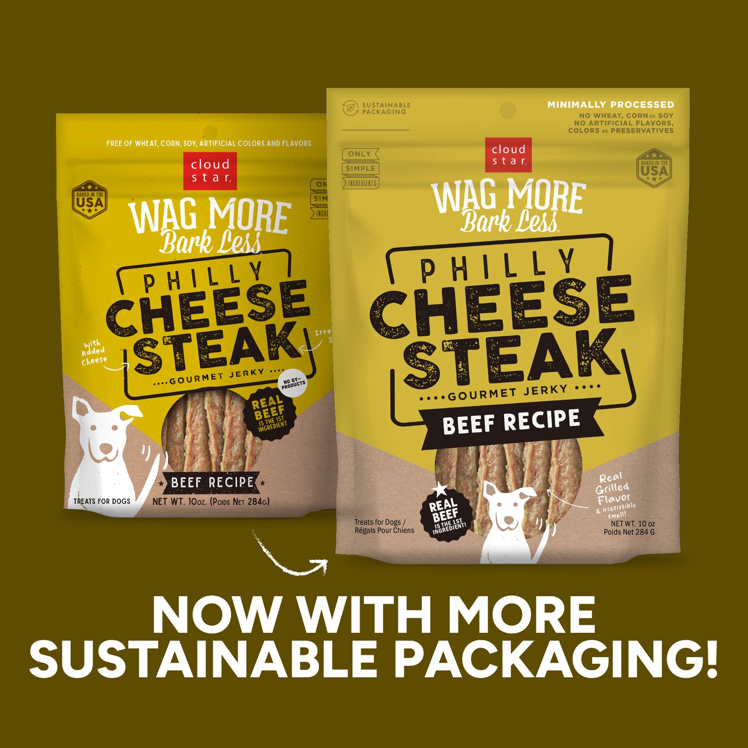 Wag More Bark Less Philly Cheesesteak Beef Jerky Dog Treats, 10-Oz