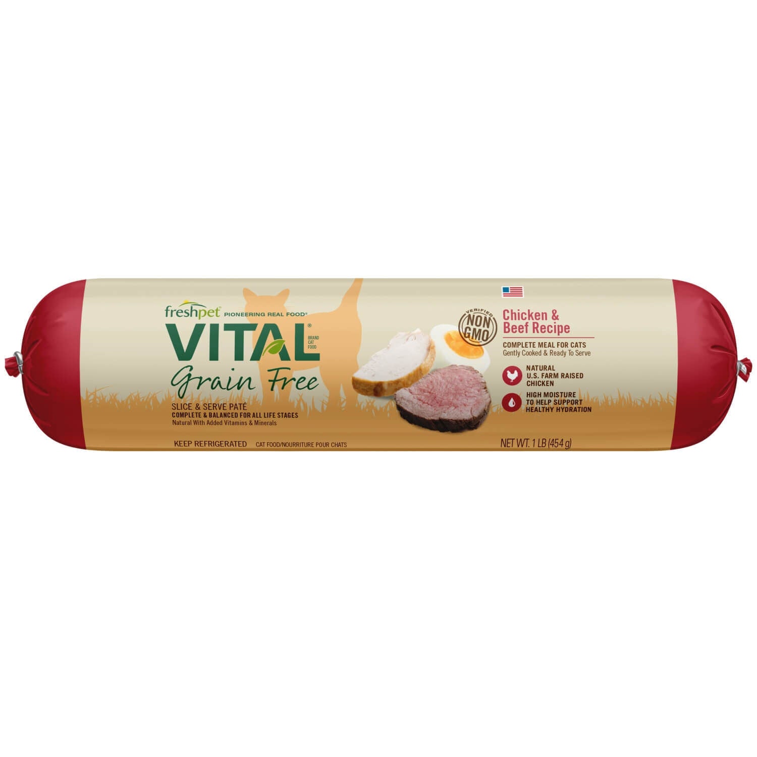 Freshpet Vital Grain Free Fresh Cat Food, Chicken & Beef Roll Recipe