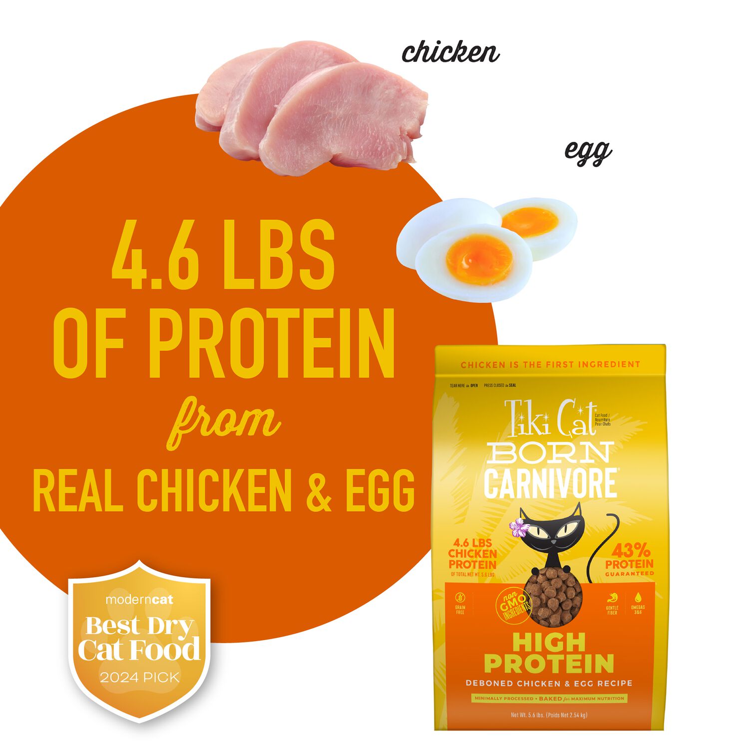 Tiki Cat Born Carnivore High Protein Dry Cat Food, Deboned Chicken & Egg, 5.6-Lb Bag