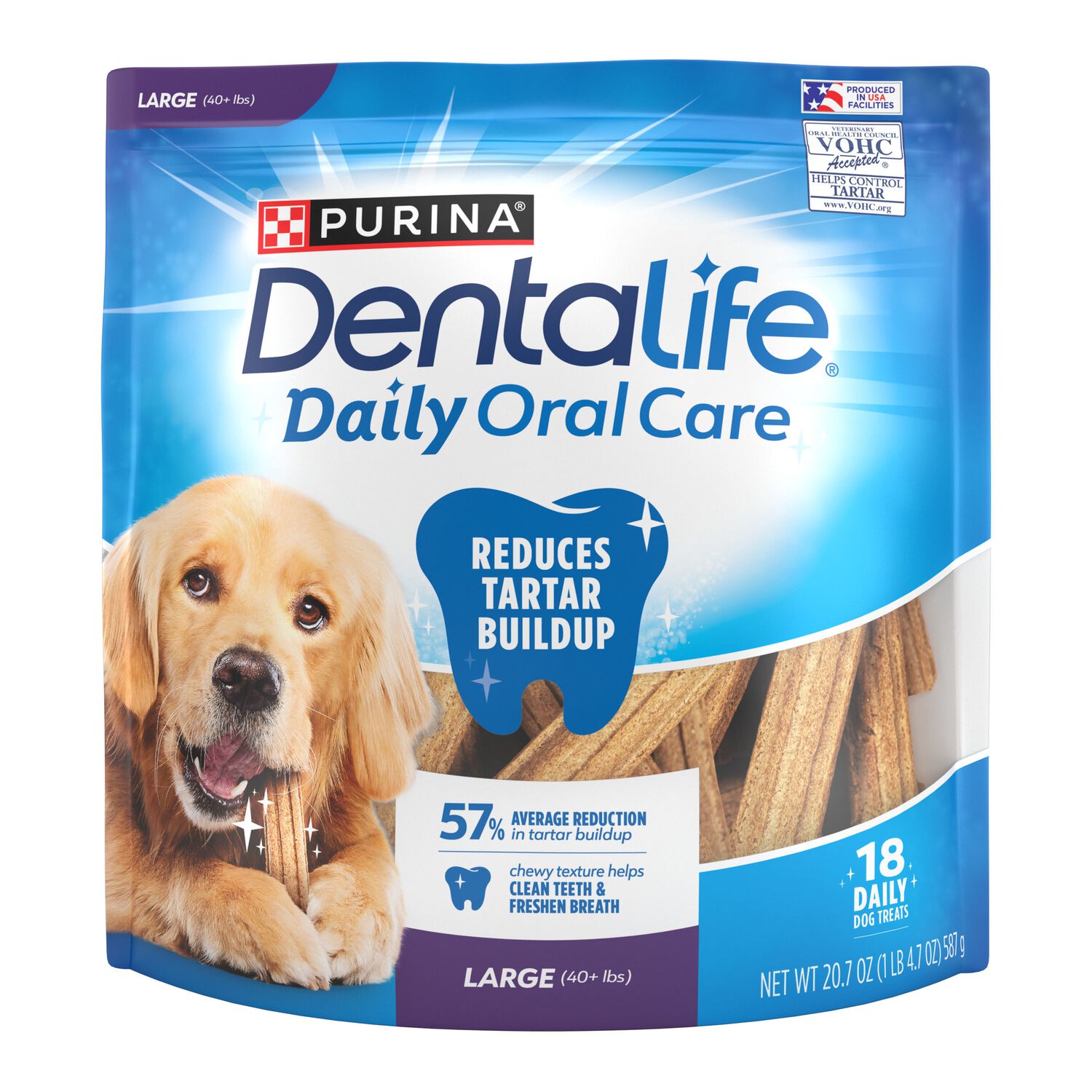 Purina Dentalife Daily Oral Care Large Breed Chicken Flavor Dog Treats, 18 Count Bag