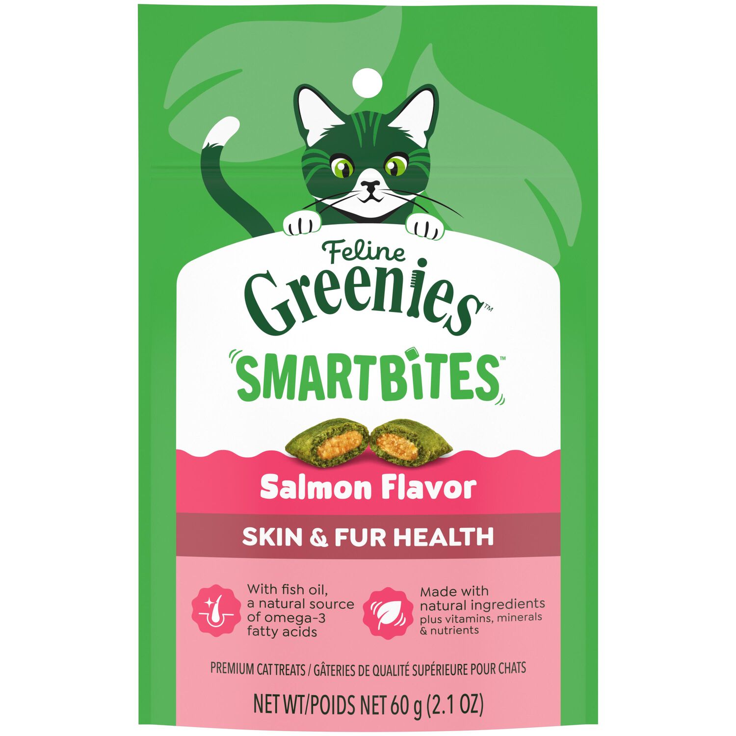 Greenies Feline Smartbites Skin & Fur Health Salmon Flavor Cat Treats, 2.1-Oz