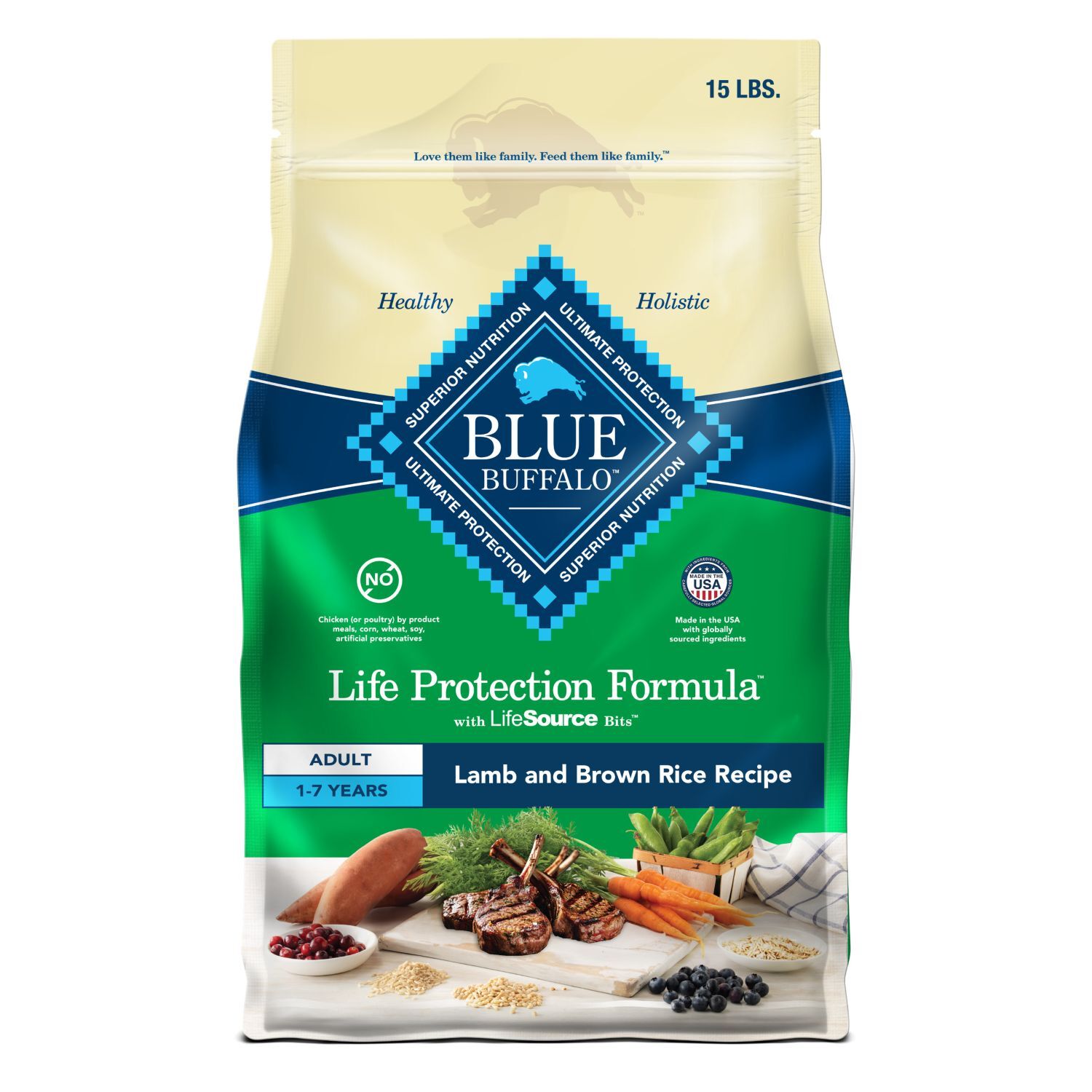 Blue Buffalo Life Protection Lamb & Brown Rice Adult Dog Food, 15-Lb