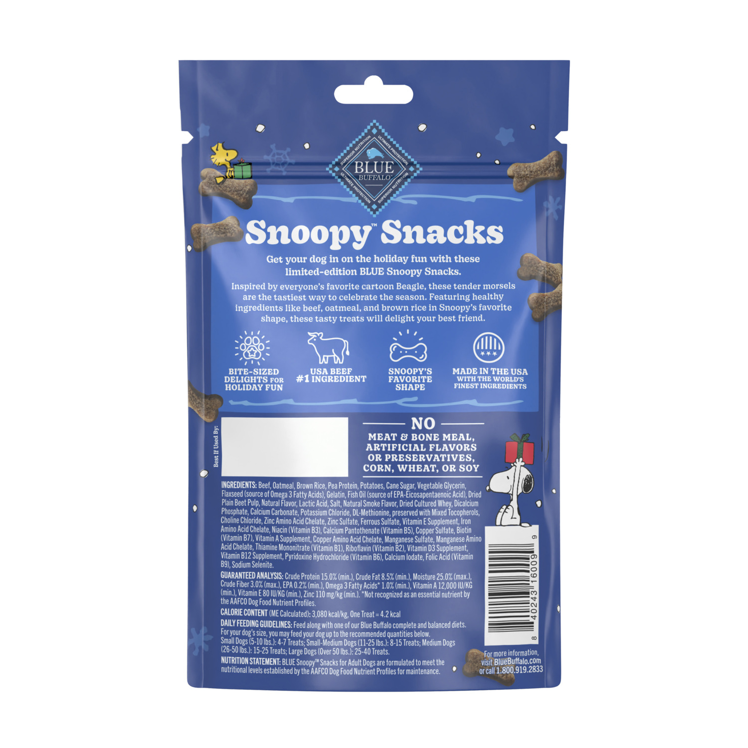 Blue Buffalo Snoopy Snacks Soft & Chewy Bits Holiday Dog Treats, 3.5-Oz Bag
