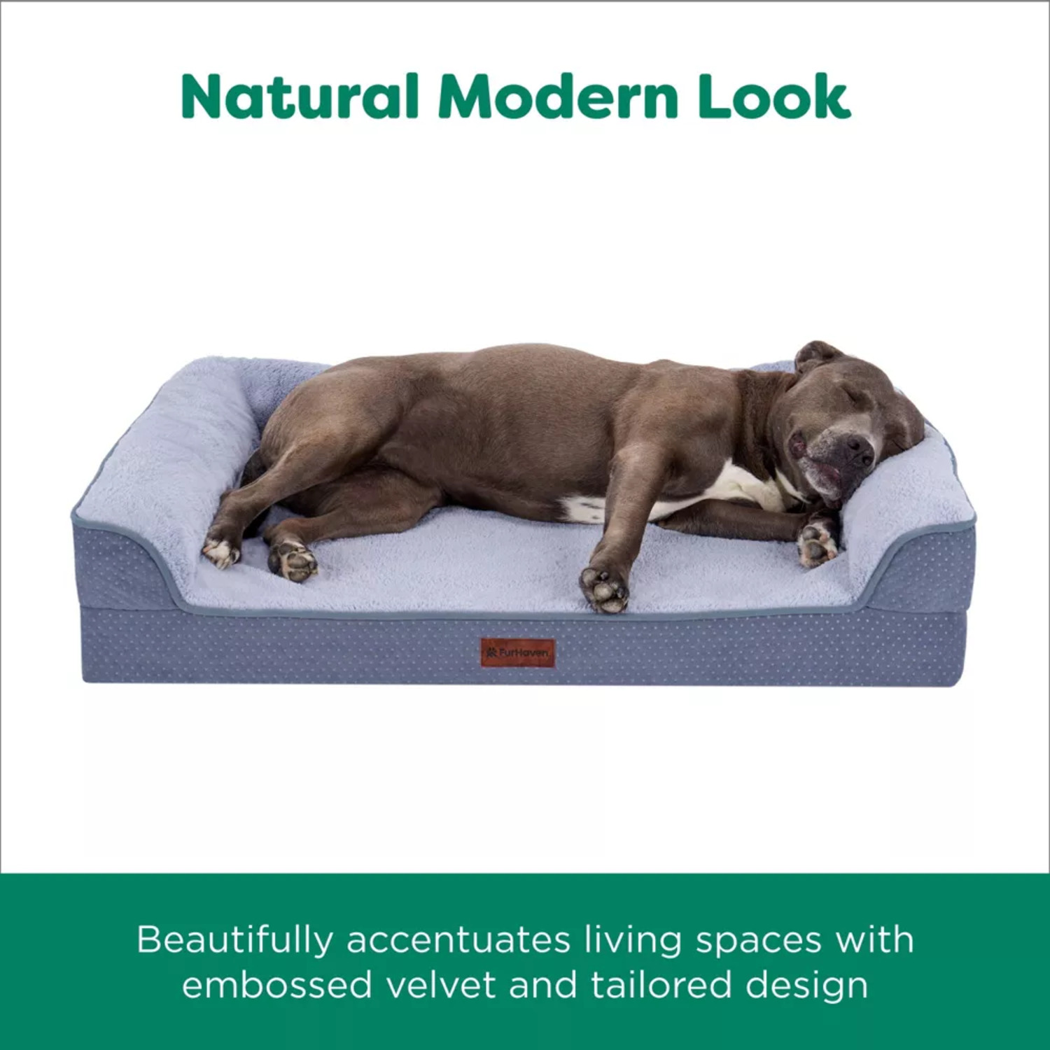 Furhaven Plush & Embossed Velvet Dreamer Sofa Orthopedic Foam Dog Bed, Steel Blue, Large