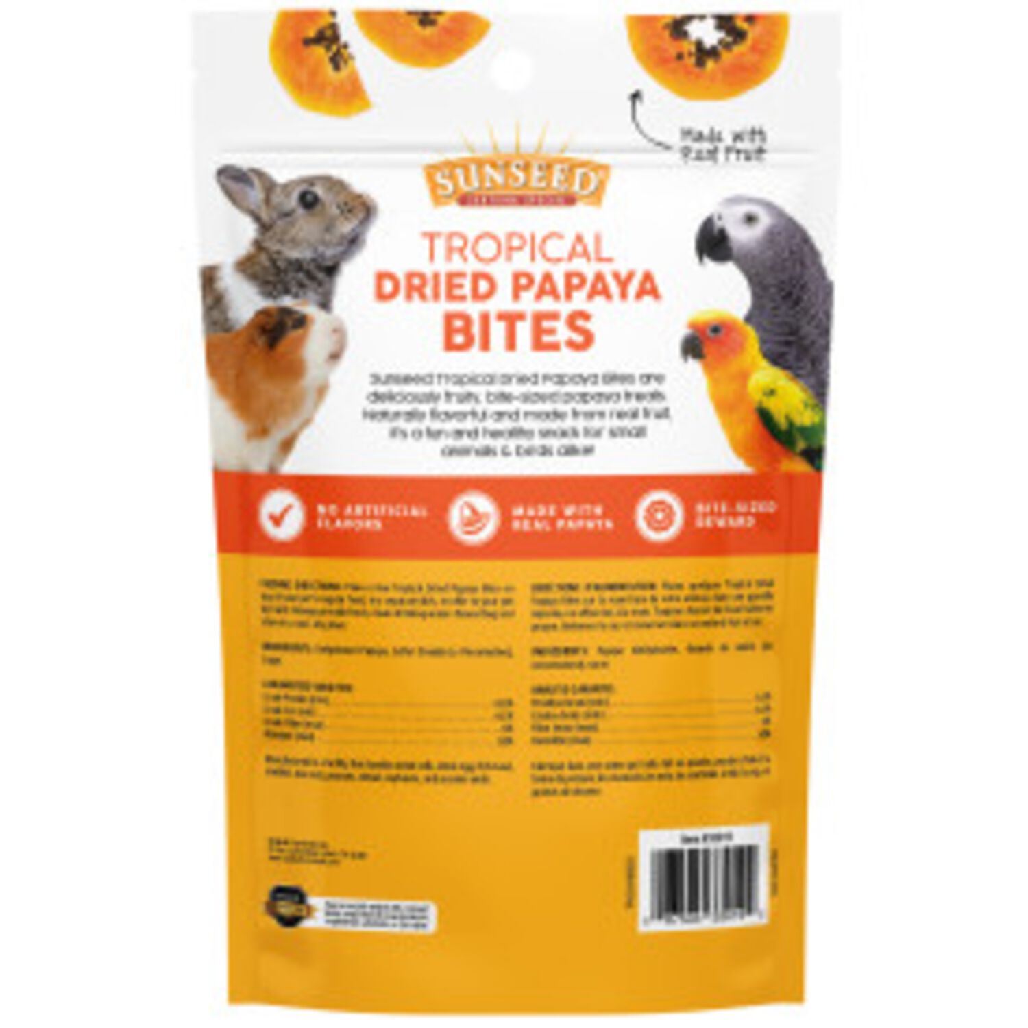 Sun Seed Natural Tropical Dried Papaya Bites Bird & Small Animal Treats, 5-Oz