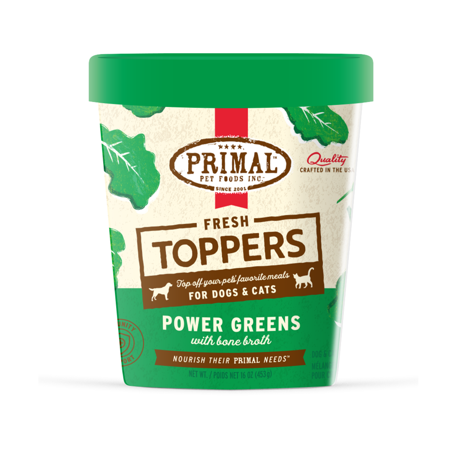 Primal Frozen Fresh Topper - Power Greens Dog & Cat Food Topper, 16-Oz Bag