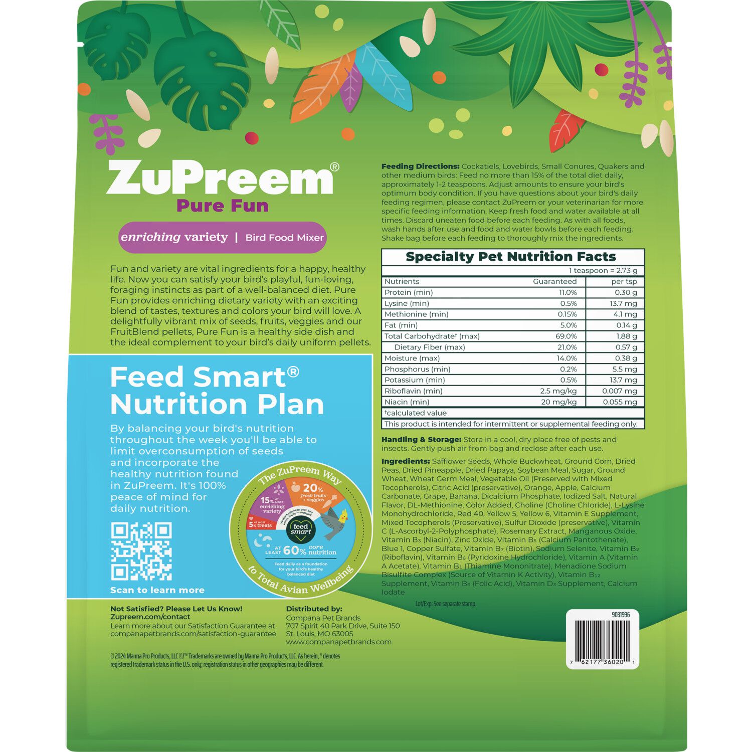 Zupreem Pure Fun For Medium Birds Bird Food, 2-Lb
