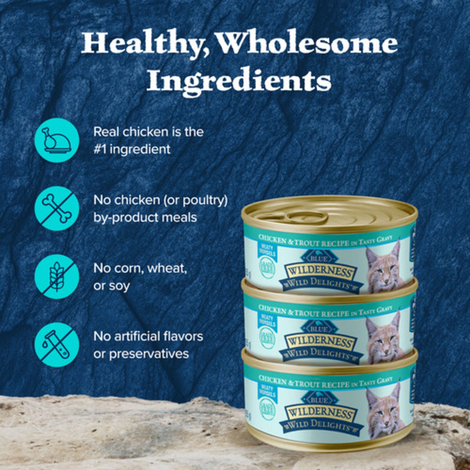 Blue Buffalo Wilderness Wild Delights Adult Wet Cat Food, Chicken & Trout Meaty Morsels, 3-Oz