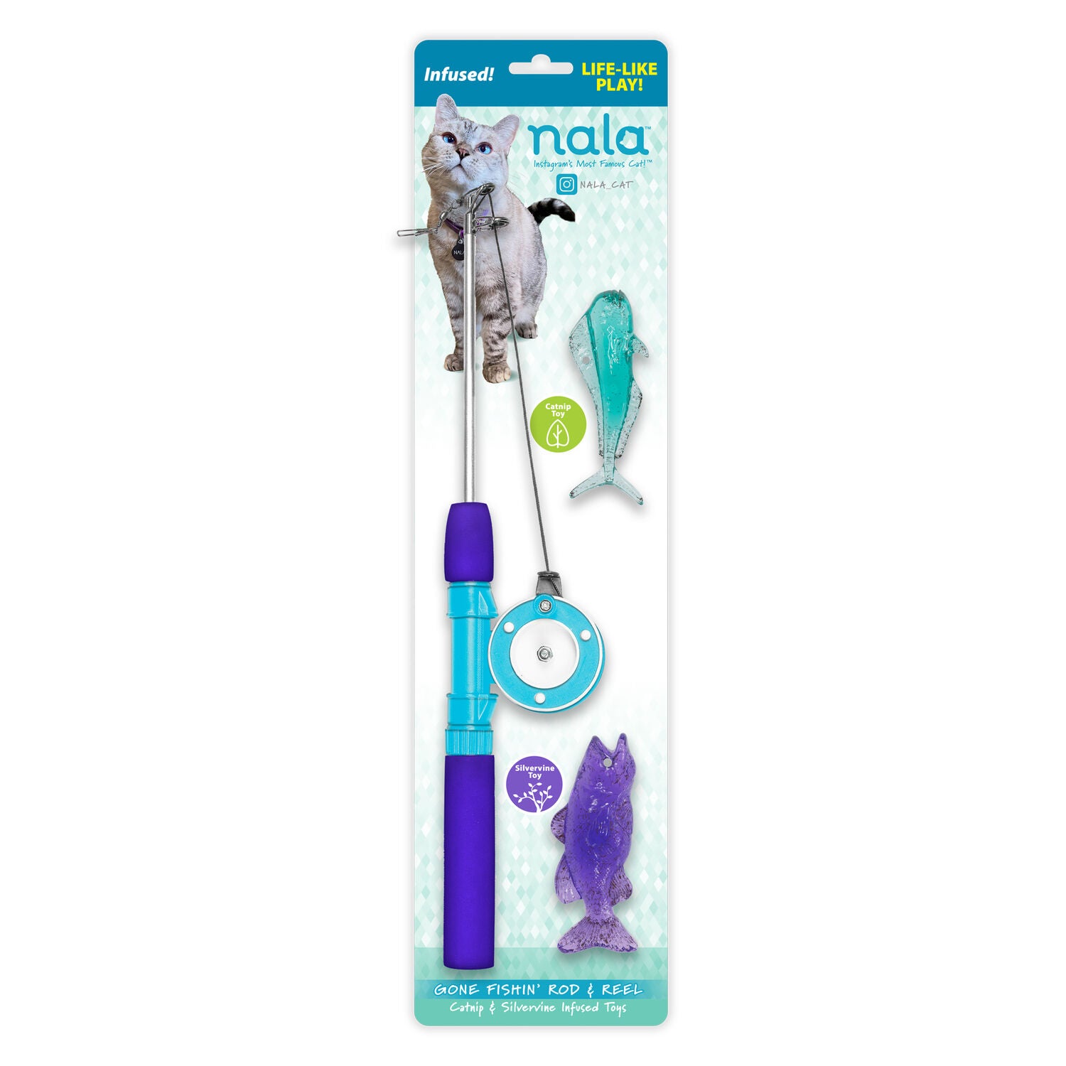 Nala Gone Fishin' Rod And Reel Teaser Catnip Infused Interactive Cat Toy