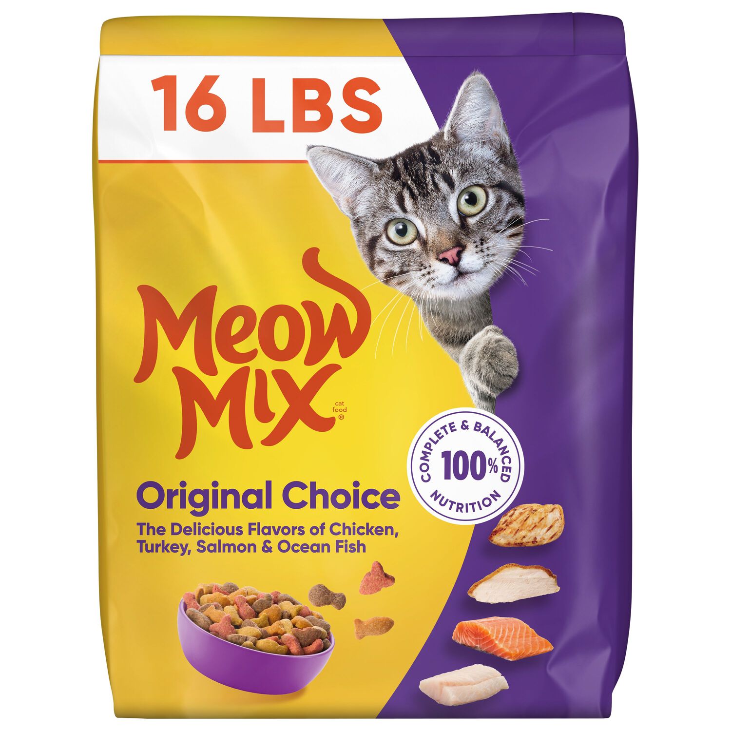 Meow Mix Original Choice Dry Cat Food Chicken, Turkey, Salmon & Ocean Fish Recipe, 16-Lb Bag