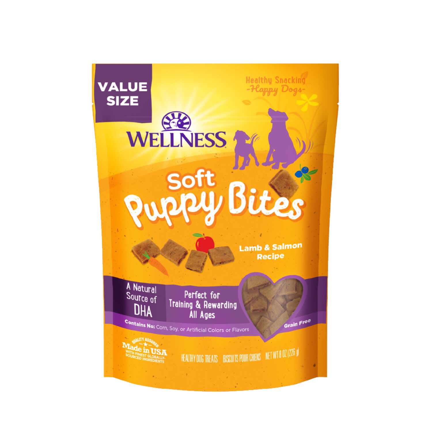 Wellness Puppy Bites Grain-Free Soft & Chewy Dog Treats, Lamb & Salmon, 3-Ounce Bag