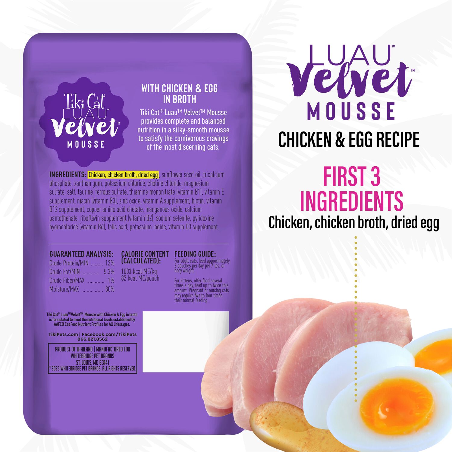 Tiki Cat Luau Velvet Mousse Wet Cat Food, Chicken & Egg, 2.8-Oz Pouch