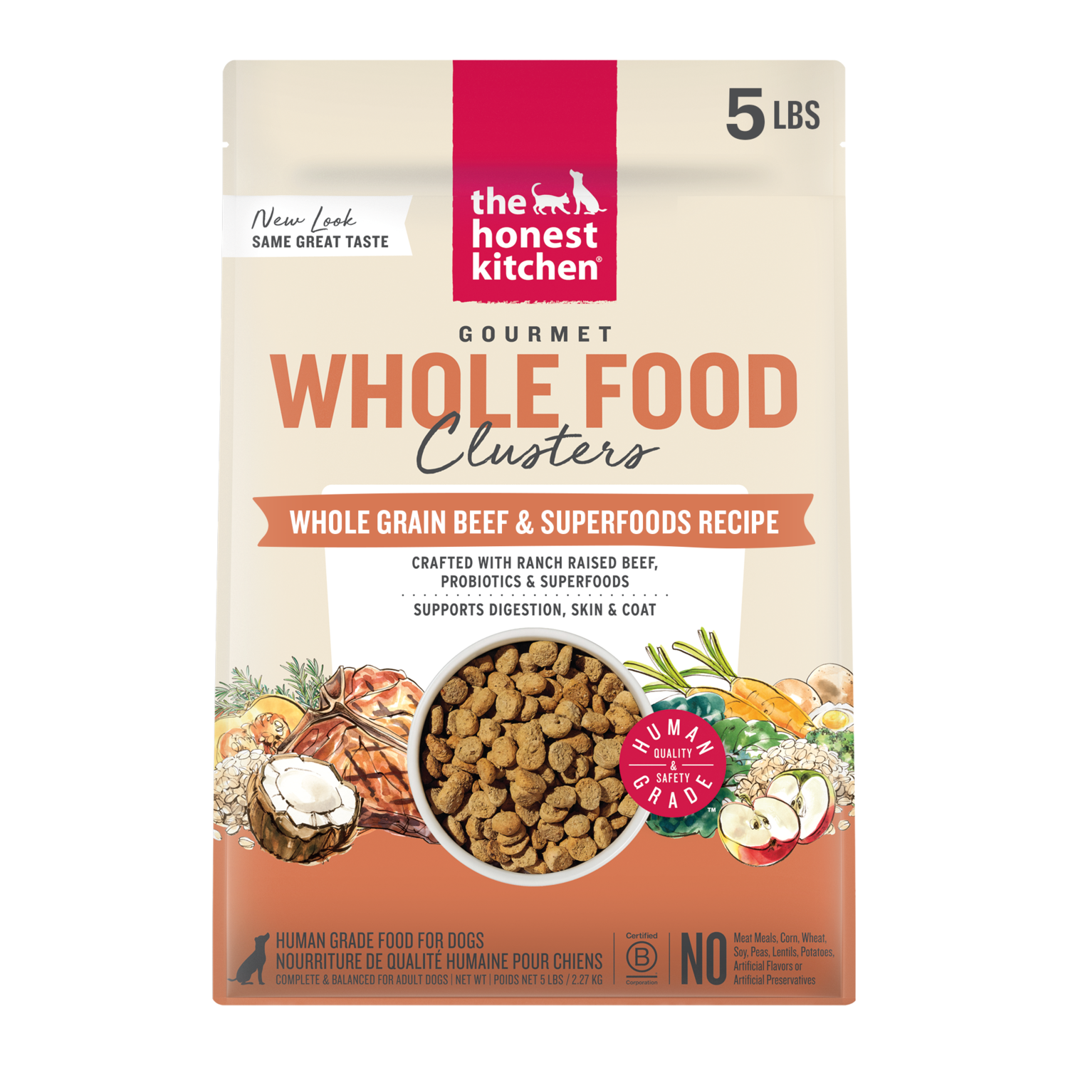 The Honest Kitchen Gourmet Whole Food Clusters Whole Grain Beef & Superfoods Recipe Dry Dog Food, 5-Lb