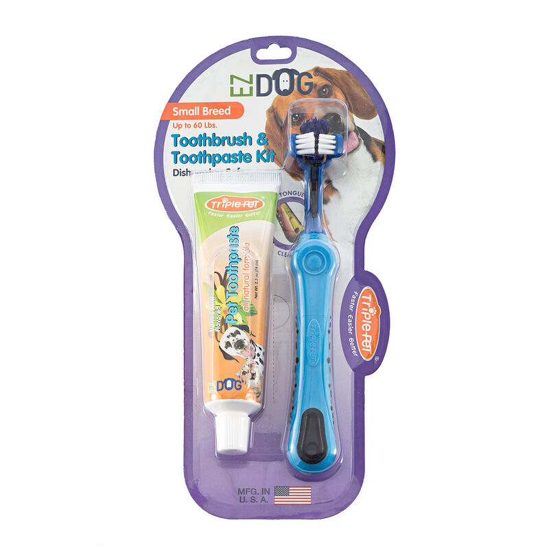 3 Sided Toothbrush & Natural Toothpaste Kit For Small Dogs image number 1
