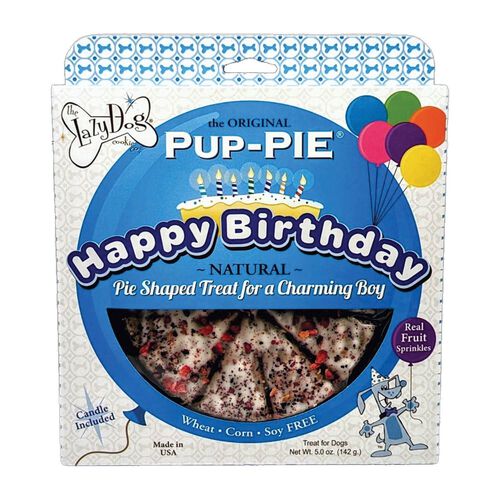 The Lazy Dog Cookie Co. Happy Birthday Pup Pie Dog Treat For A Darling Girl For A Charming Boy, 5oz Pie