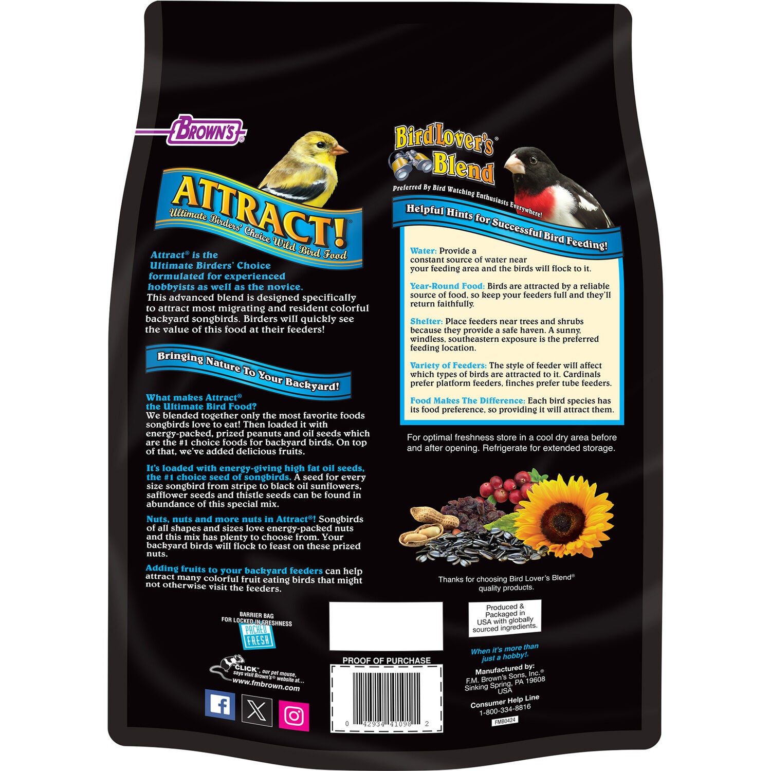 Brown's Bird Lover&rsquo;S Blend Attract Ultimate Birder&rsquo;S Choice Wild Bird Food, 4-Lb