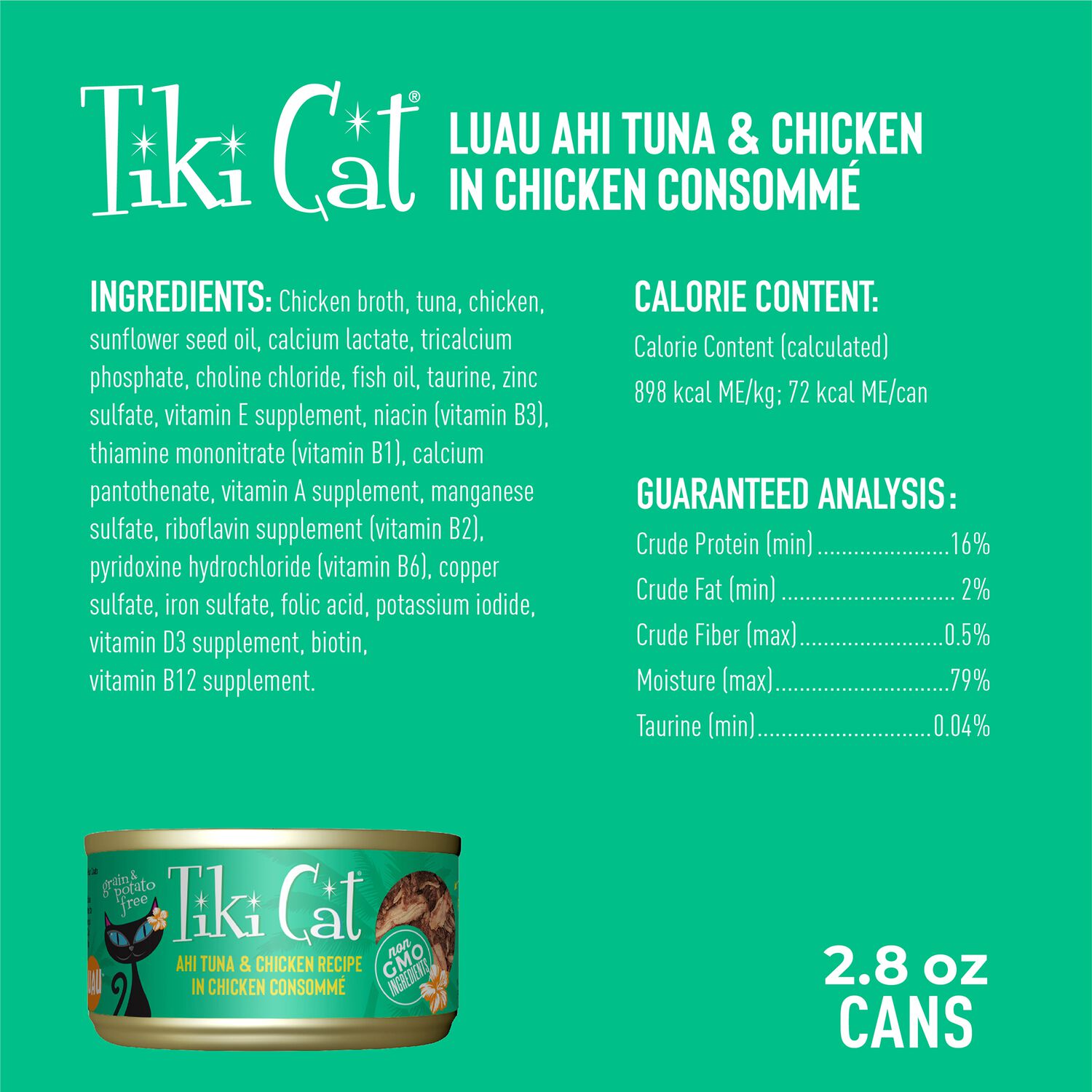 Tiki Cat Luau Wet Cat Food, Ahi Tuna & Chicken, 2.8-Oz Can 12-Count