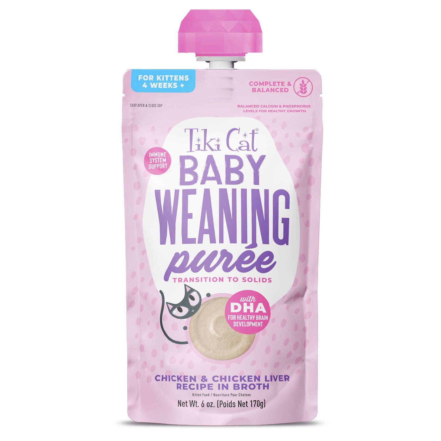 Tiki Cat Baby Weaning Puree Wet Cat Food, Chicken, 6-Oz Spout Pouch