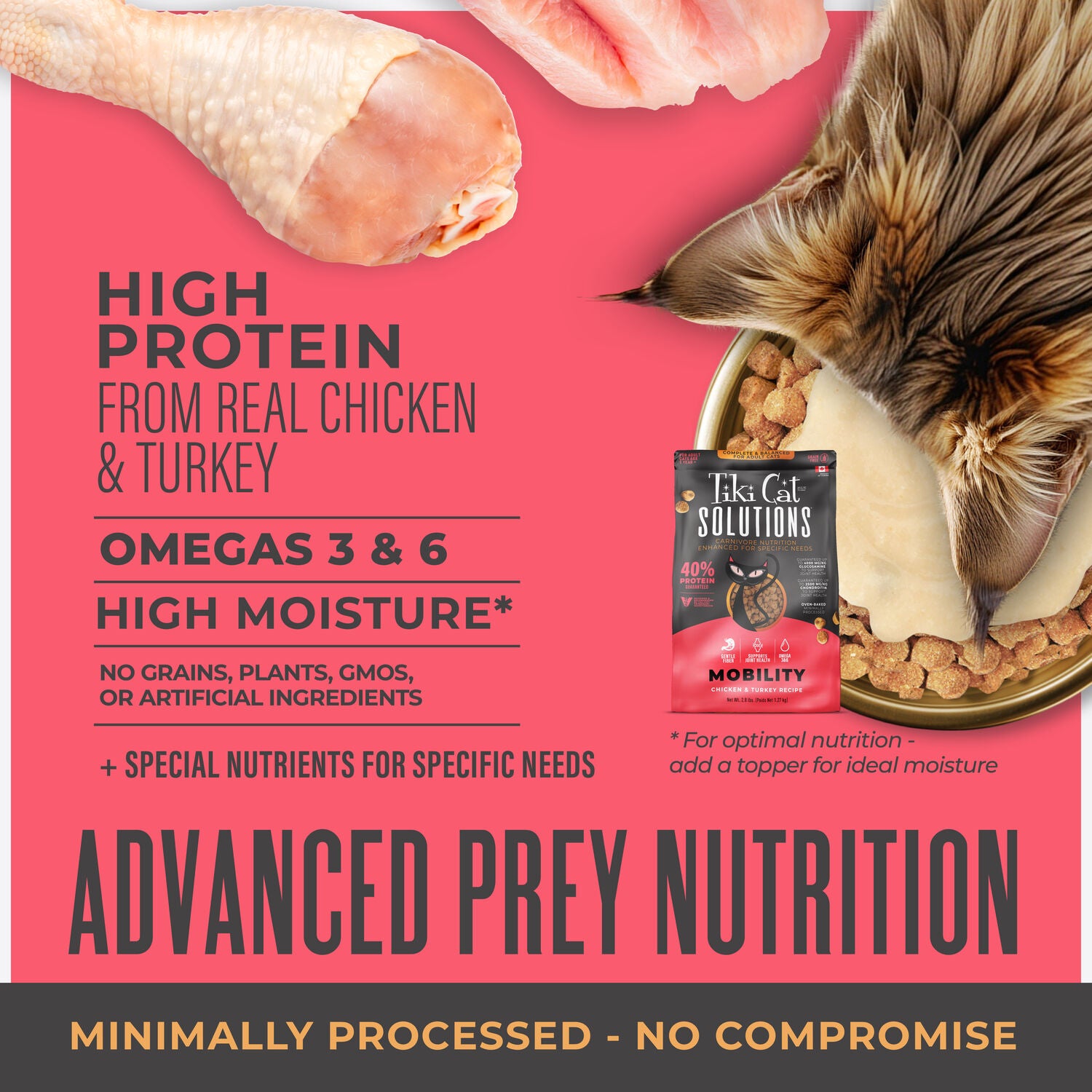 Tiki Cat Solutions Dry Cat Food, Mobility, Chicken & Turkey Recipe, 2.8-Lb Bag