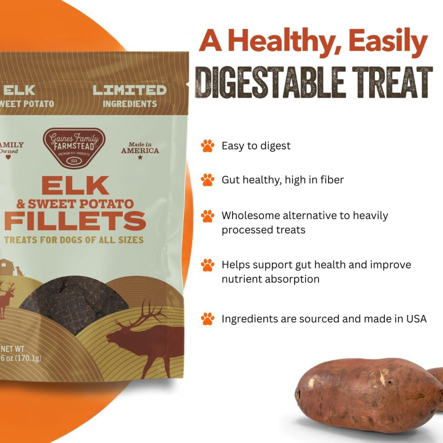 Gaines Family Farmstead Elk And Sweet Potato Fillets Dog Treats, 6Oz