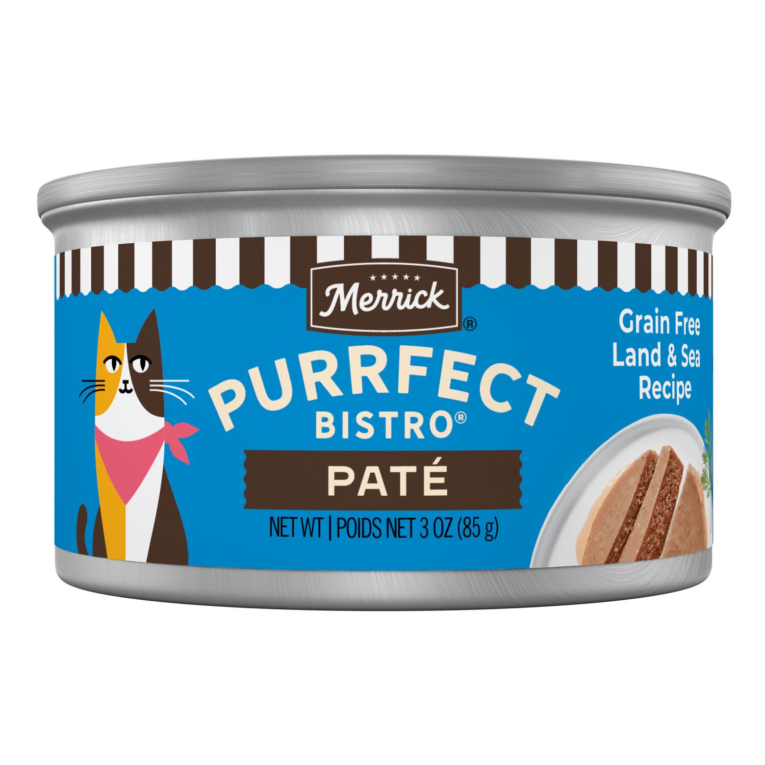 Merrick Purrfect Bistro Grain-Free Premium Soft Pate Adult Wet Cat Food, Surfin&rsquo; And Turfin&rsquo; Recipe - 3-Oz. Can - Case Of 24