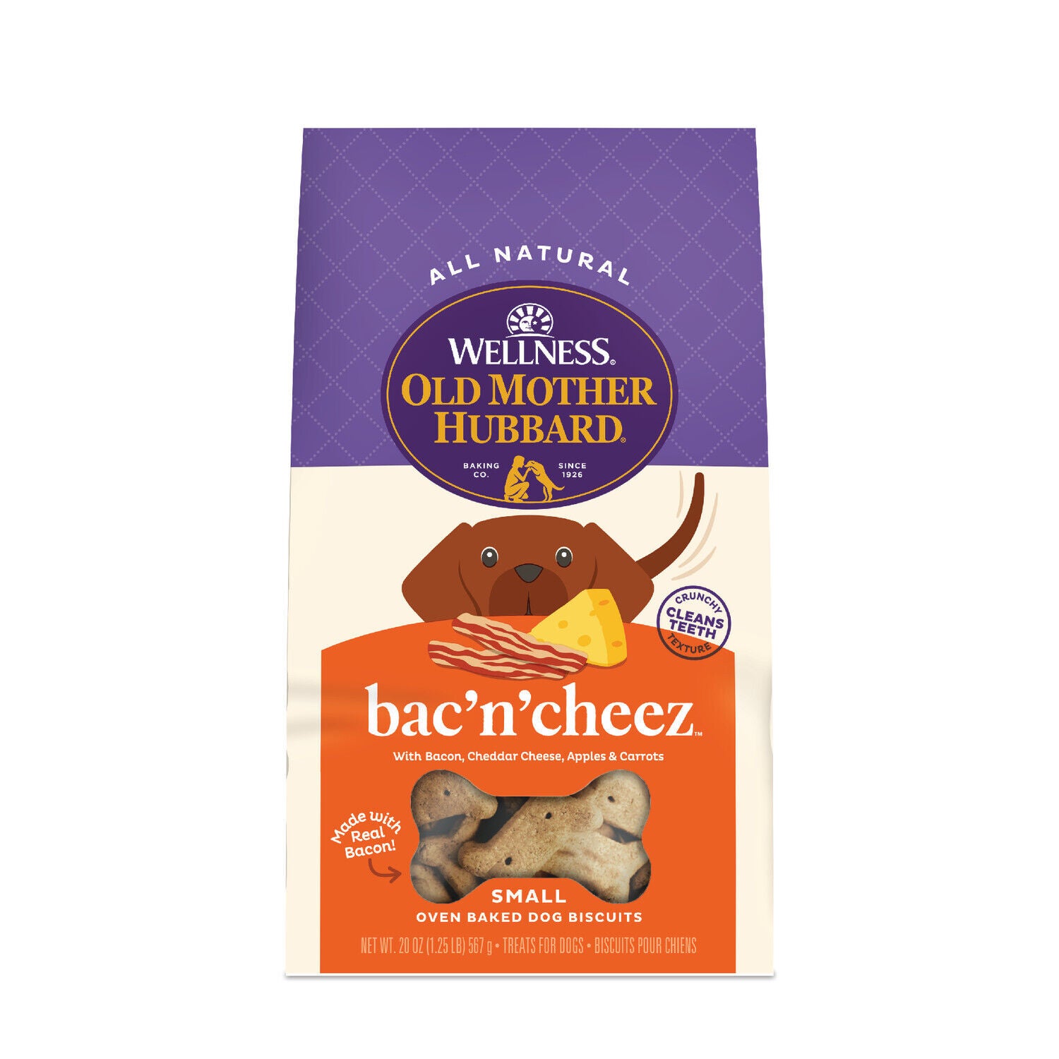 Wellness Old Mother Hubbard Bac'n'cheez Dog Biscuits, Natural, Training Treats, Bacon & Cheese Flavor, Small Size, 20 Ounce Bag