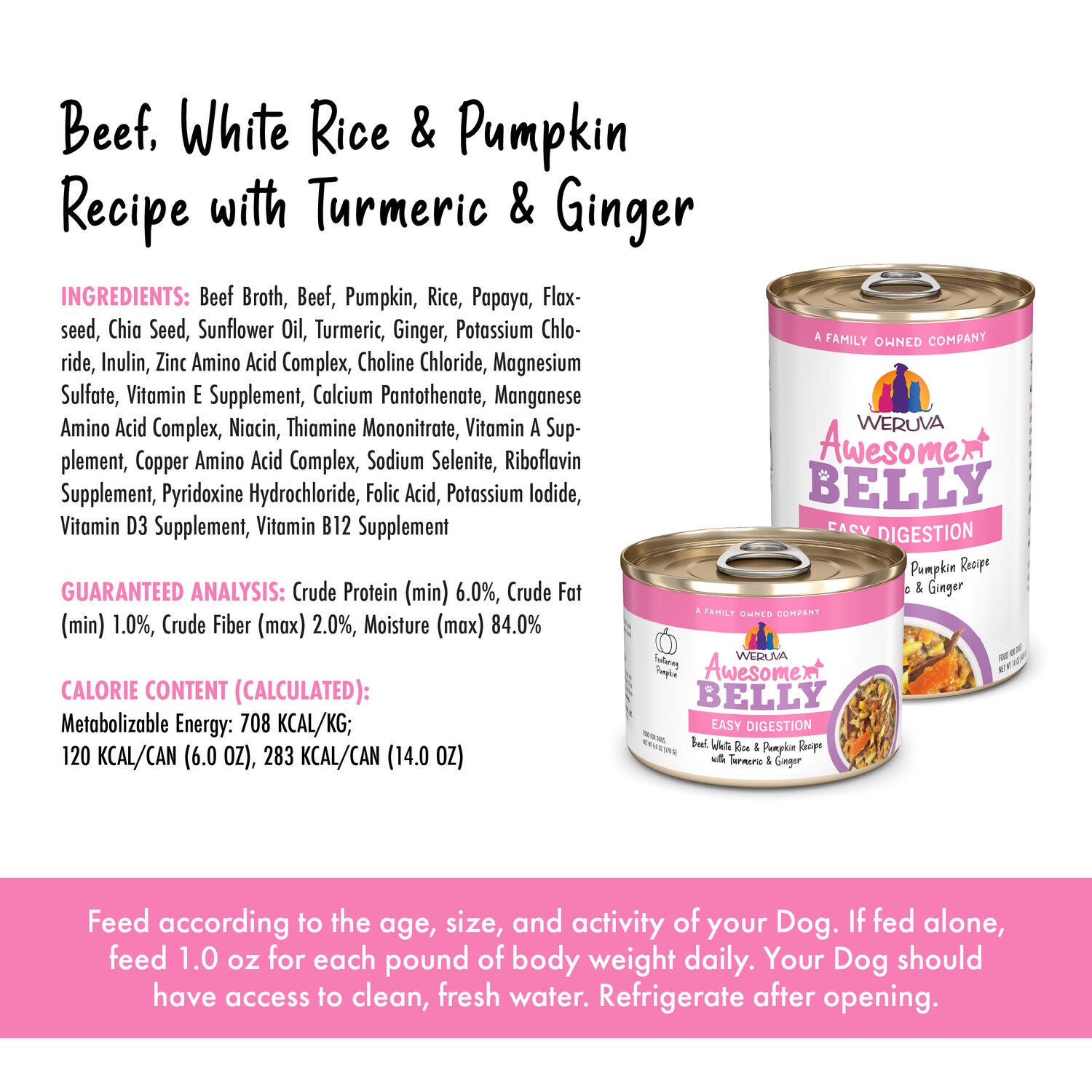 Weruva Awesome Belly Beef, White Rice, And Pumpkin Recipe Wet Dog Food With Turmeric And Ginger, 6-Oz