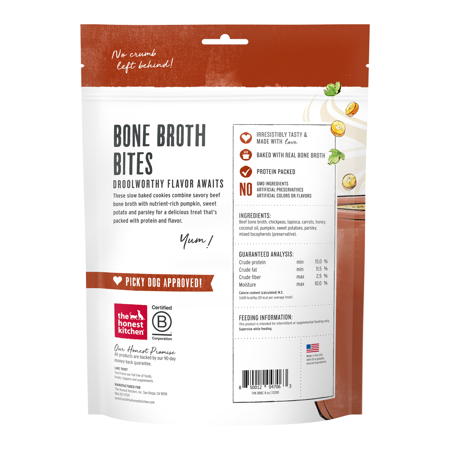 The Honest Kitchen Bone Broth Bites Biscuit Dog Treats, Beef Bone Broth, 8-Oz