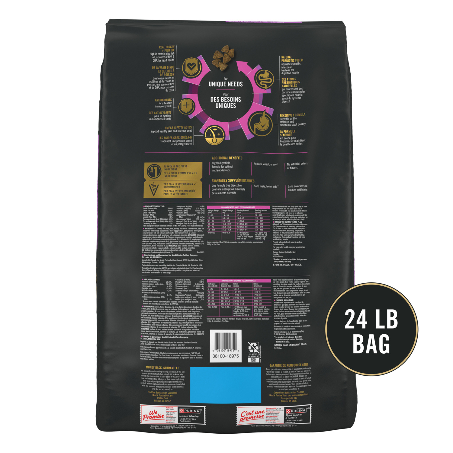 Purina Pro Plan Sensitive Skin And Stomach Turkey & Oat Meal Adult Formula Dry Dog Food, 24Lb