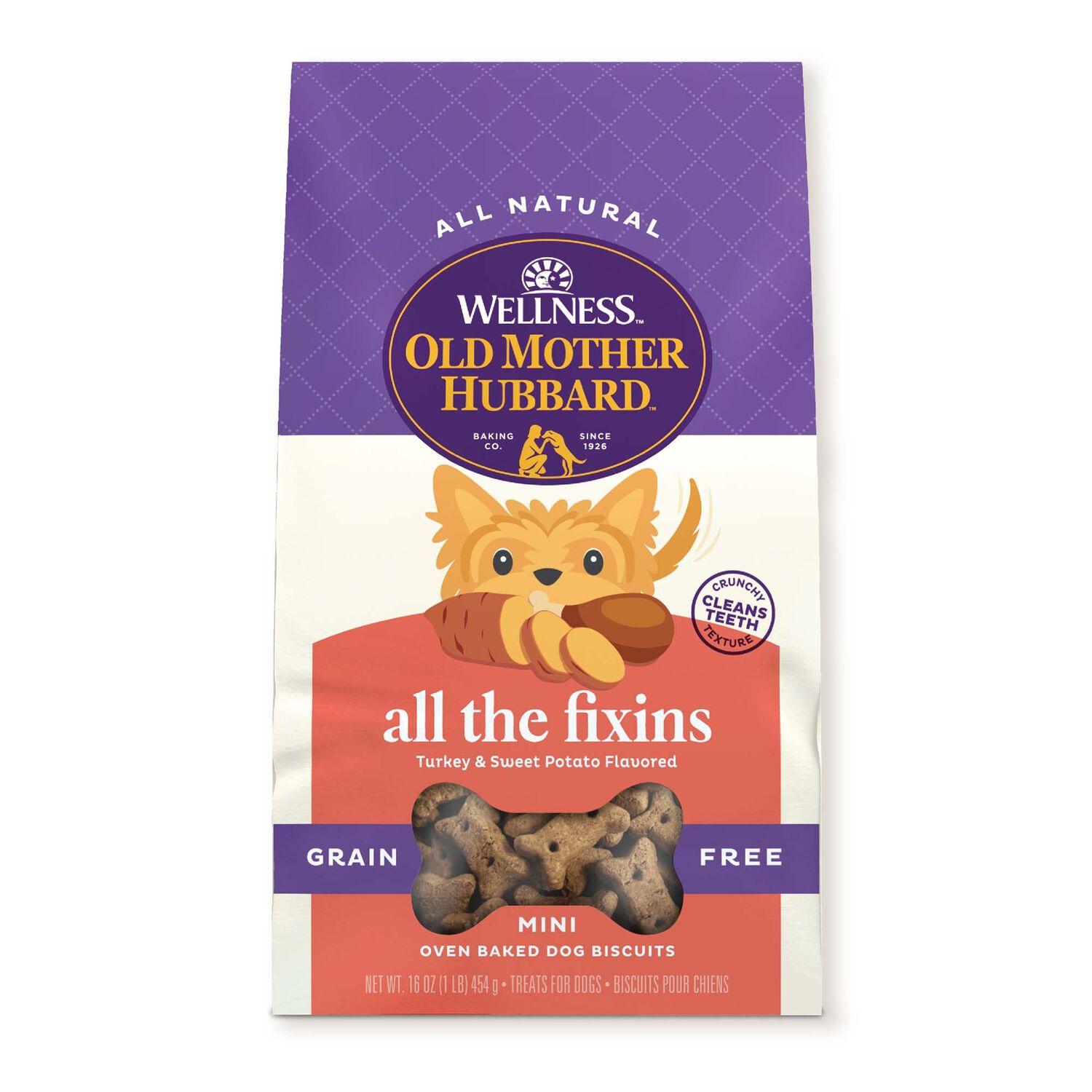 Old Mother Hubbard By Wellness All The Fixins Grain-Free Crunchy Biscuits Dog Treats, Turkey & Sweet Potato, 16-Oz