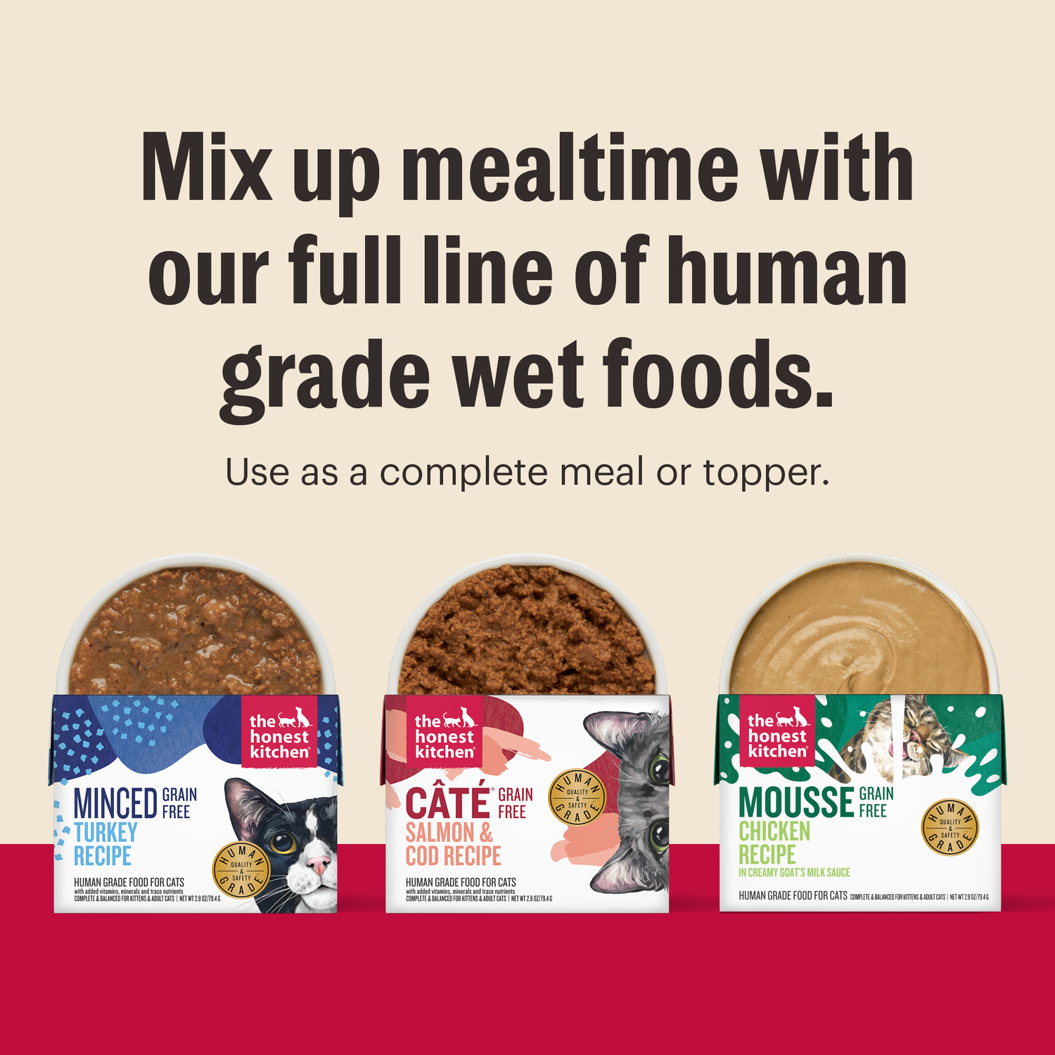 The Honest Kitchen Grain-Free Turkey, Chicken & Duck Recipe In A Creamy Goat's Milk Sauce Mousse Wet Cat Food, 2.8-Oz Pack Of 12